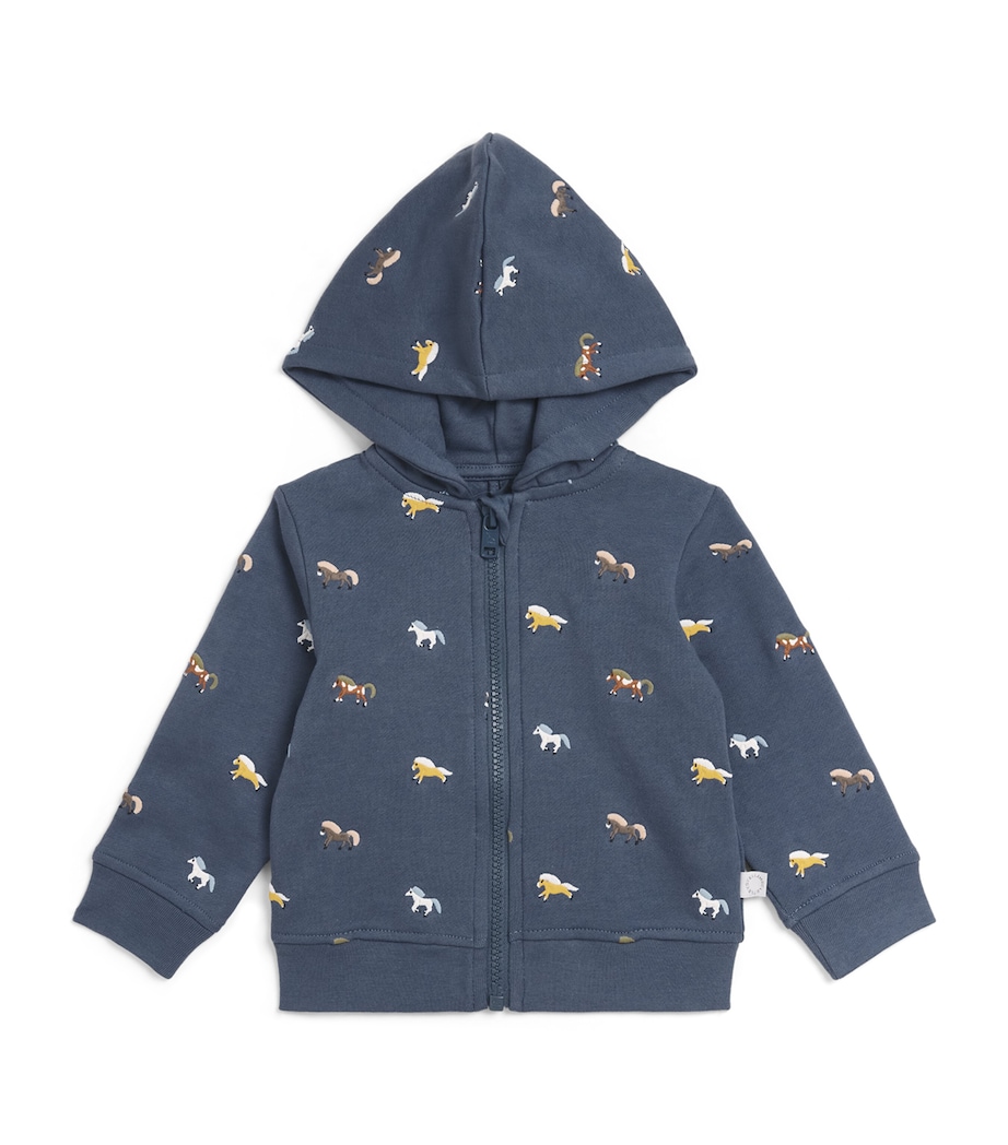 Stella McCartney Kids Cotton Horse Zip-Up Hoodie (6-36 Months) Avio/embroidery Image 1