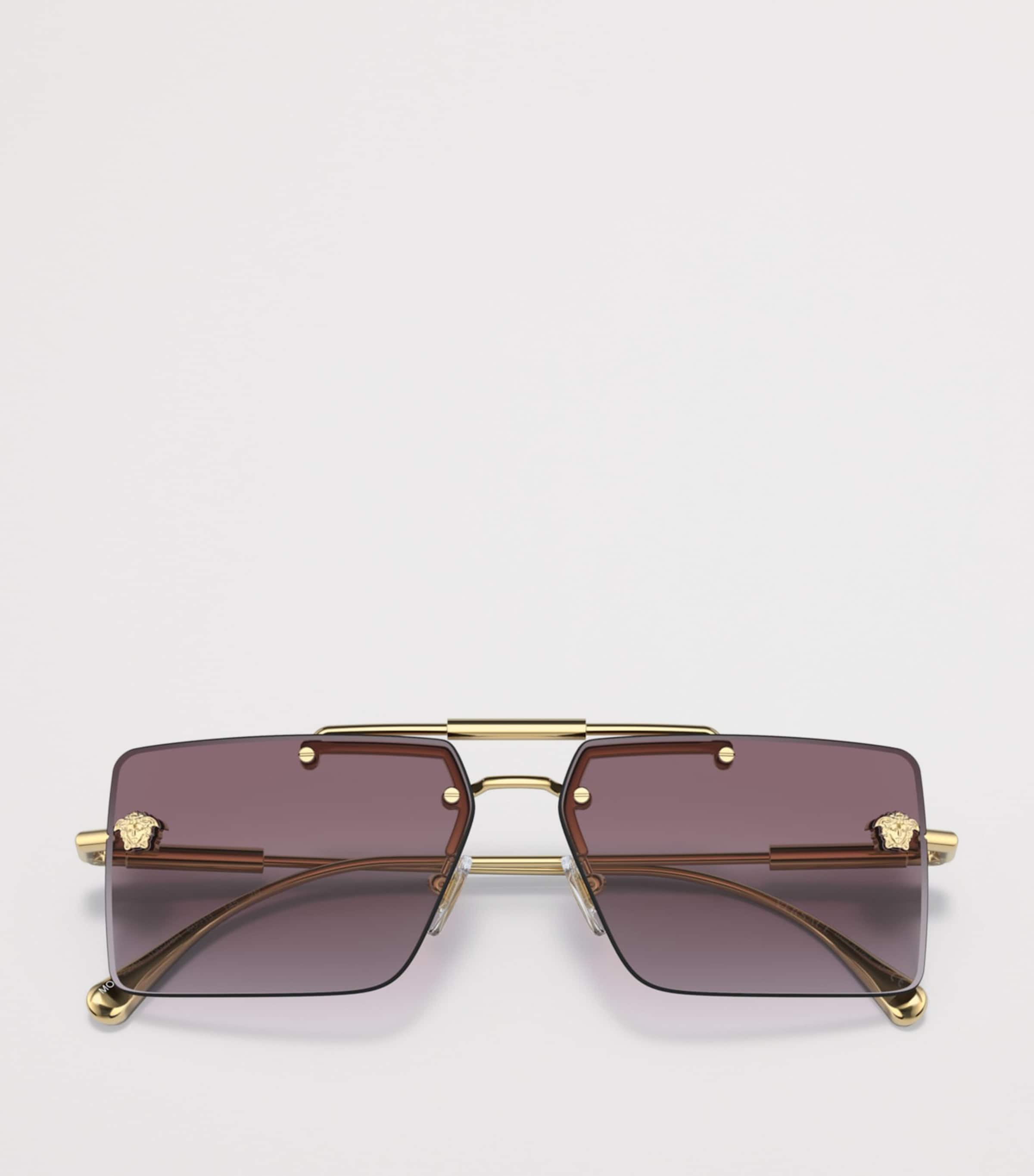Versace Rimless Rectangle Sunglasses Gold Image 5