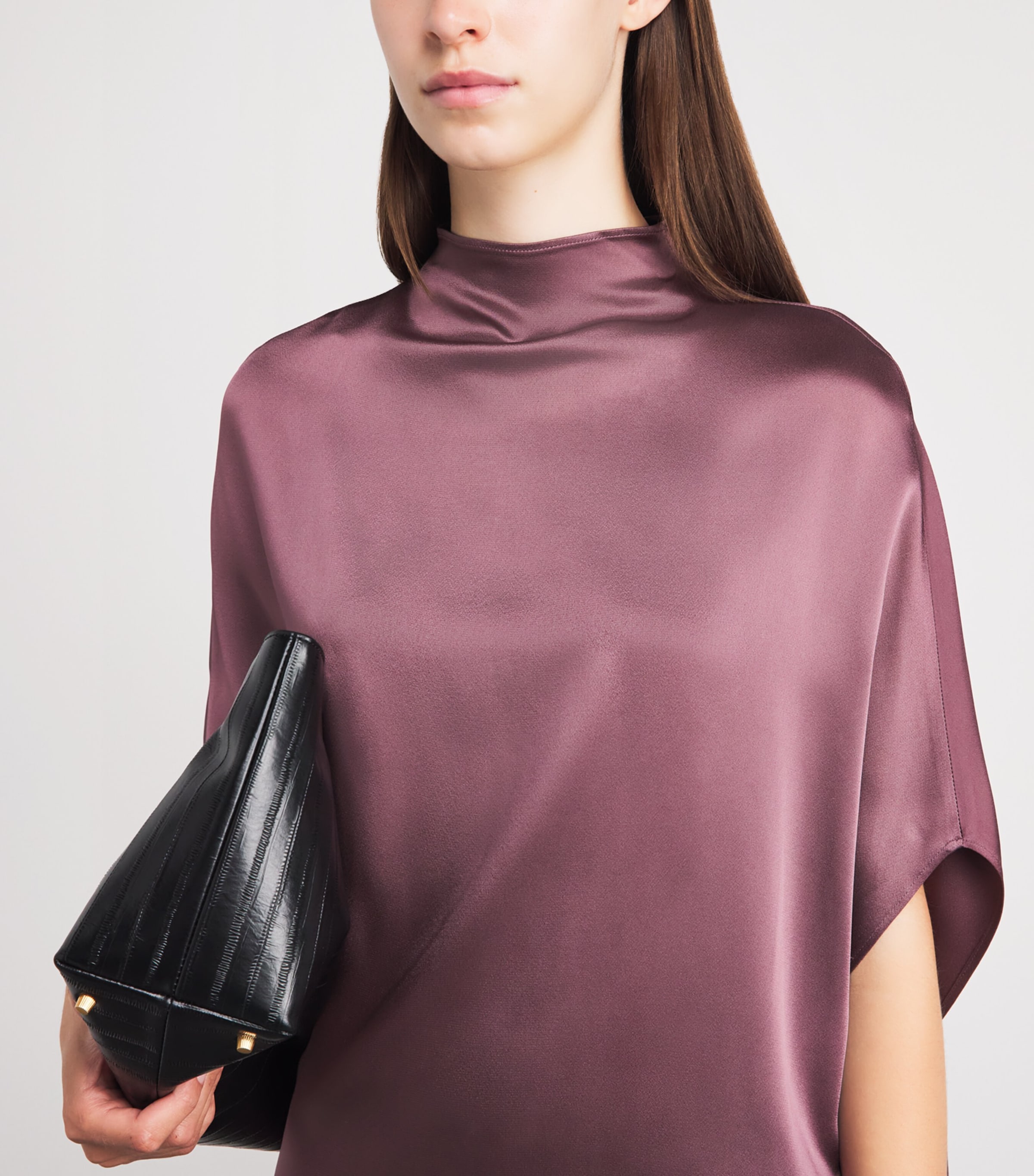 LAPOINTE Womens Satin Cape Blouse Dark Mauve Image 3