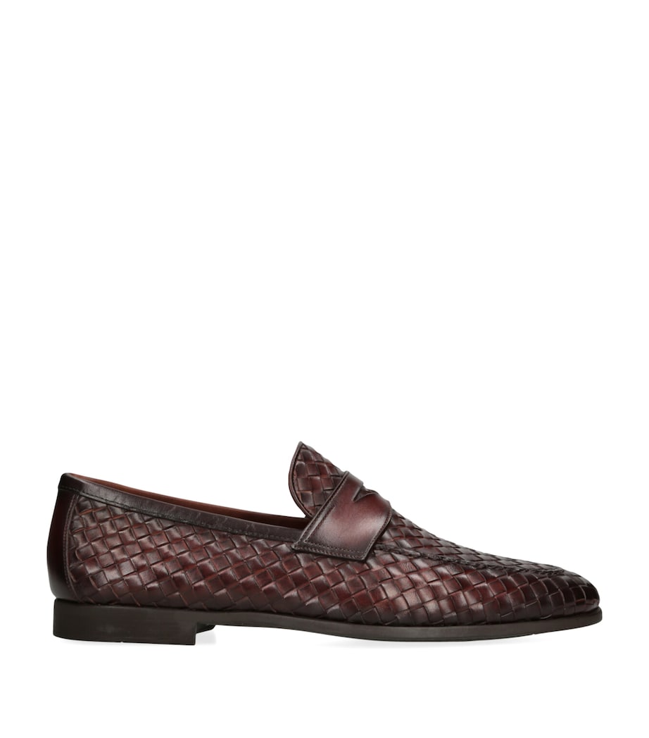 Leather Aston Weave Penny Loafers DARK BROWN Image 1