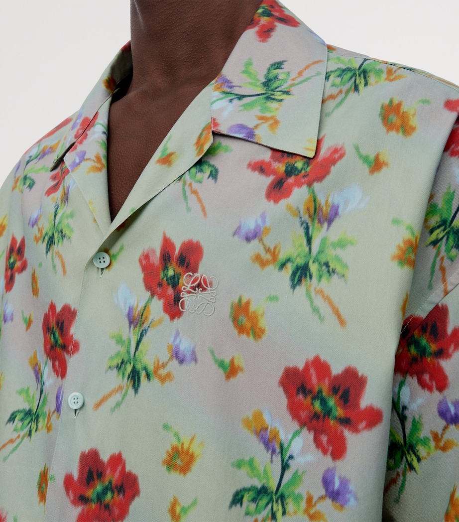 Cotton-Silk-Blend Floral Shirt GREEN/RED Image 5