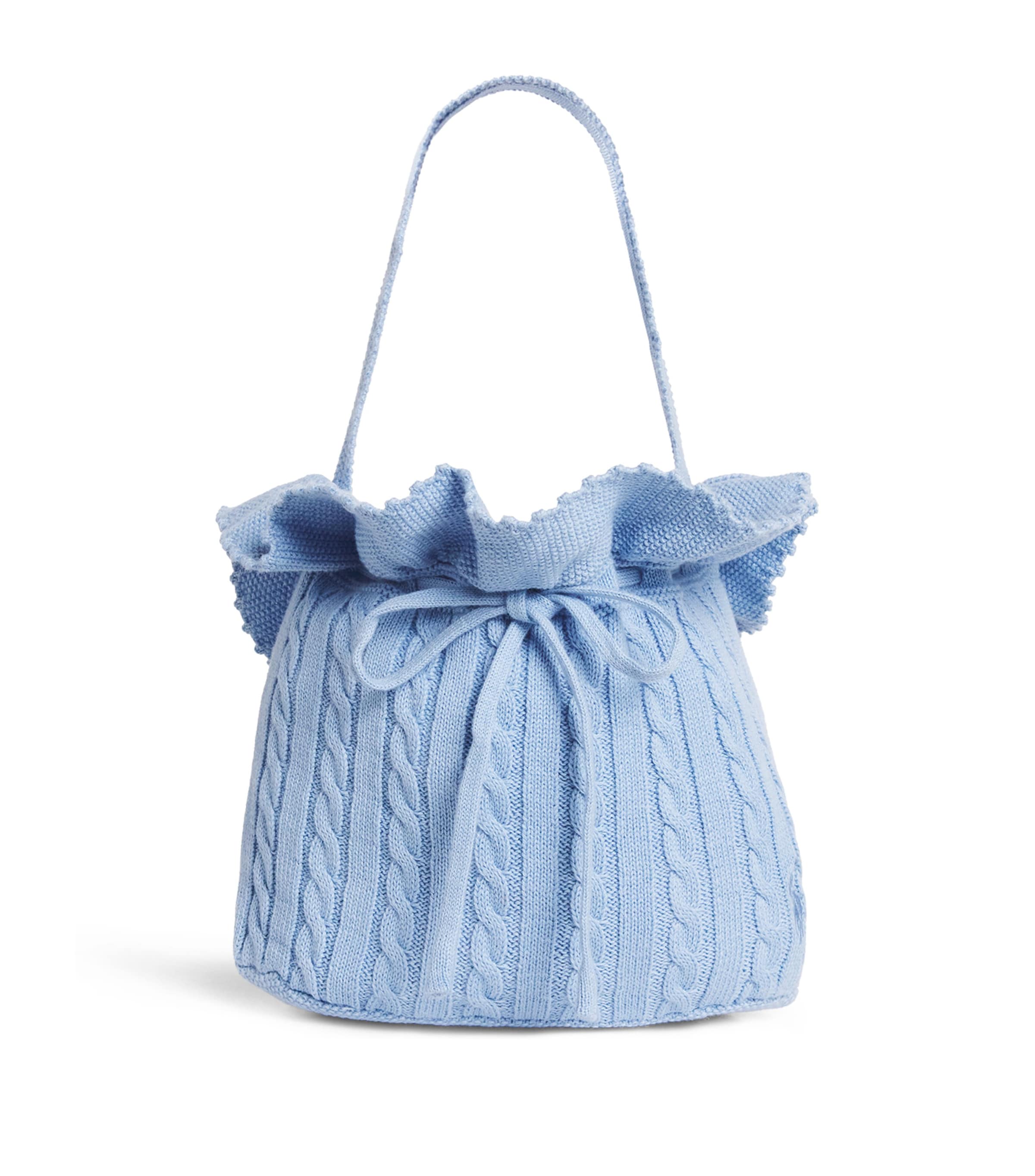 Ralph Lauren Kids Cotton Cable-Knit Top-Handle Bag Blue Image 1