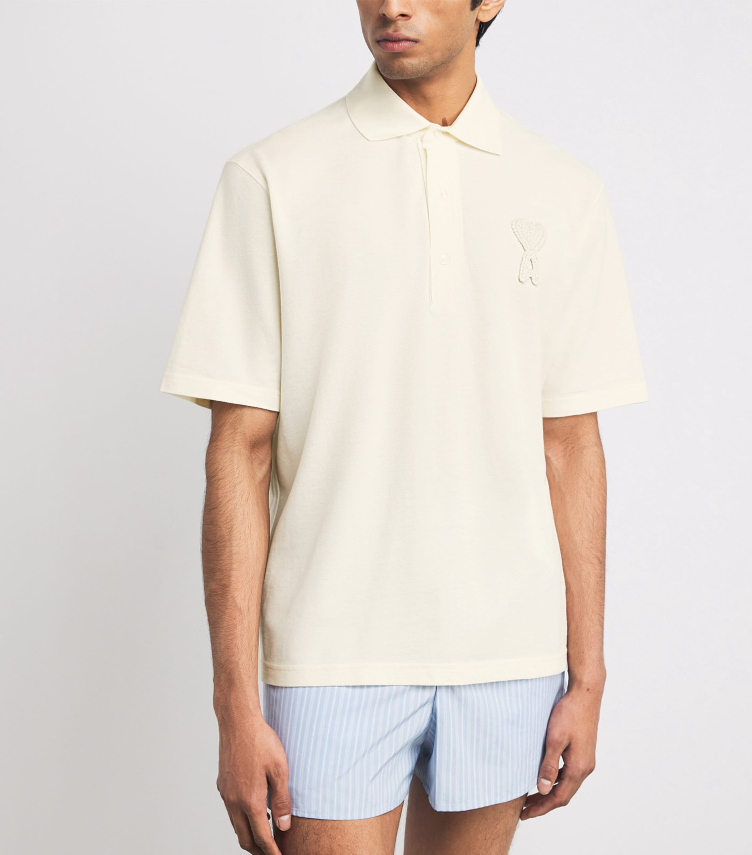 AMI Paris Mens Cotton Ami de Coeur Polo Shirt Blanc Creme Image 4