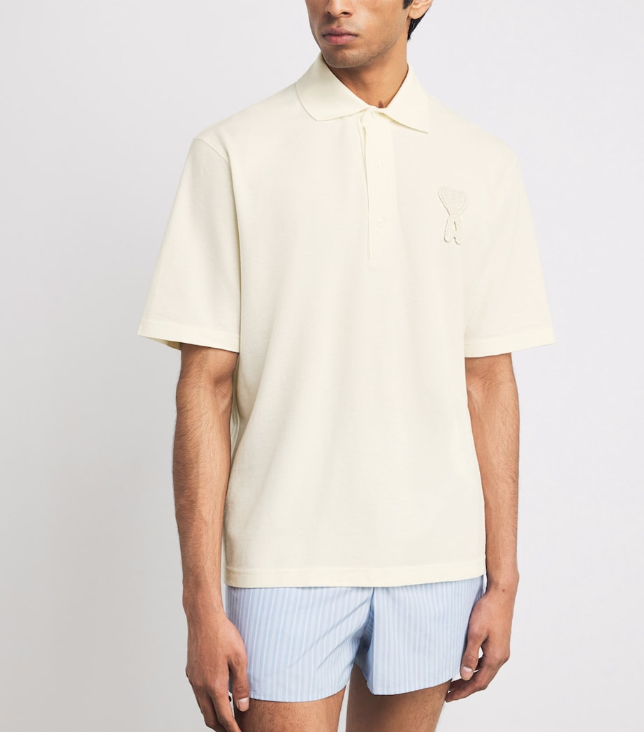 AMI Paris Mens Cotton Ami de Coeur Polo Shirt Blanc Creme Image 4