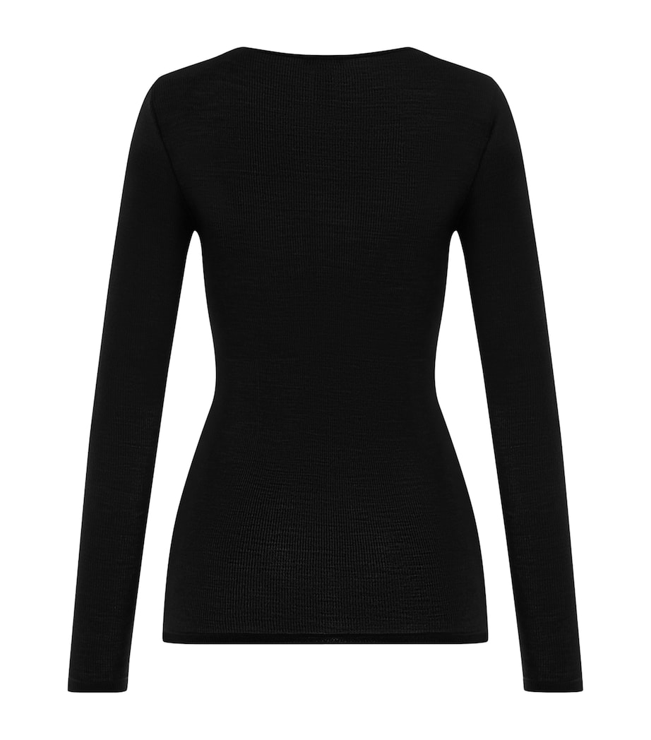 Hanro Womens Wool-Silk Long-Sleeve T-Shirt Black Image 3