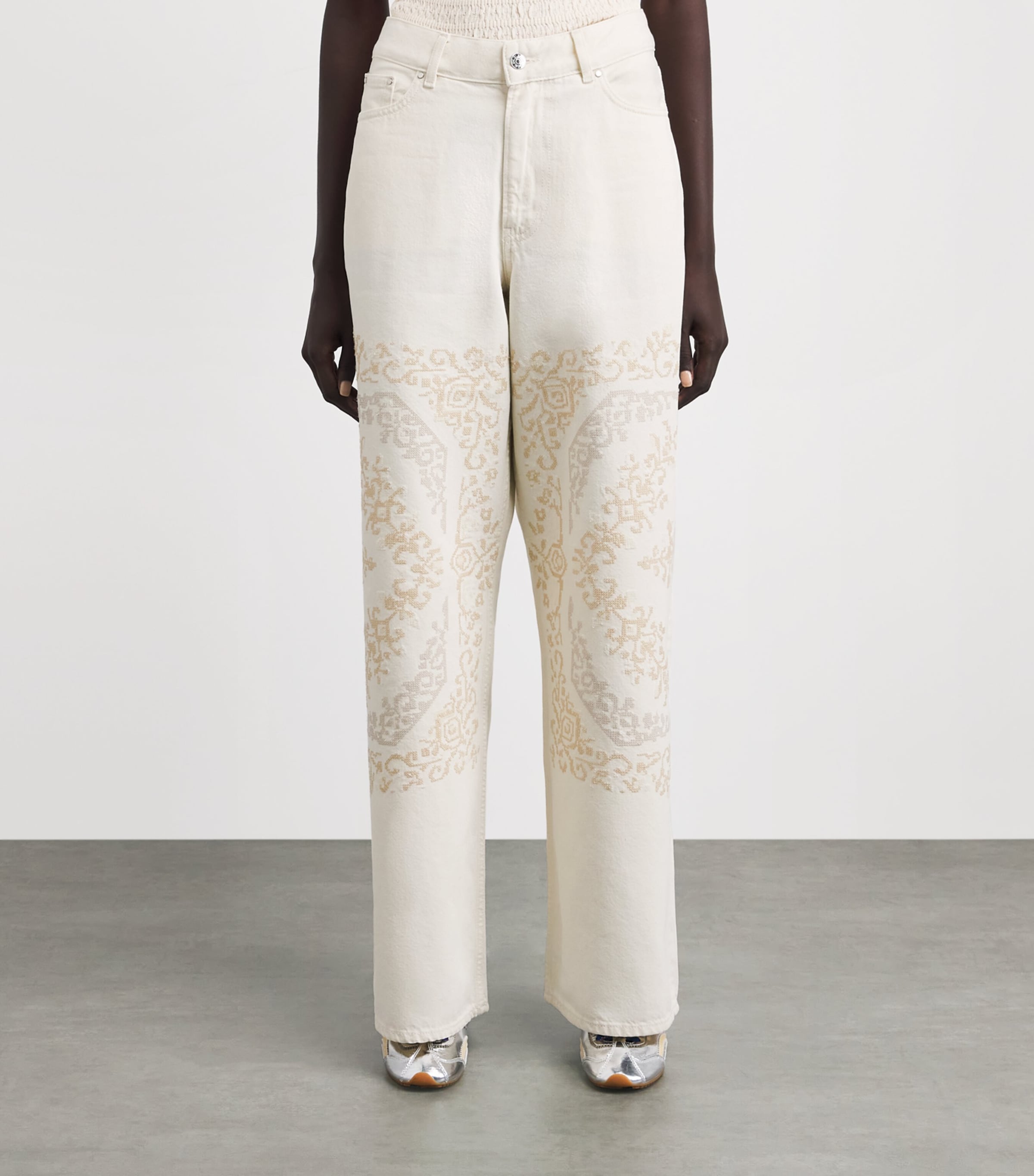Claudie Pierlot Womens Embroidered Wide-Leg Jeans Off White Denim Image 4