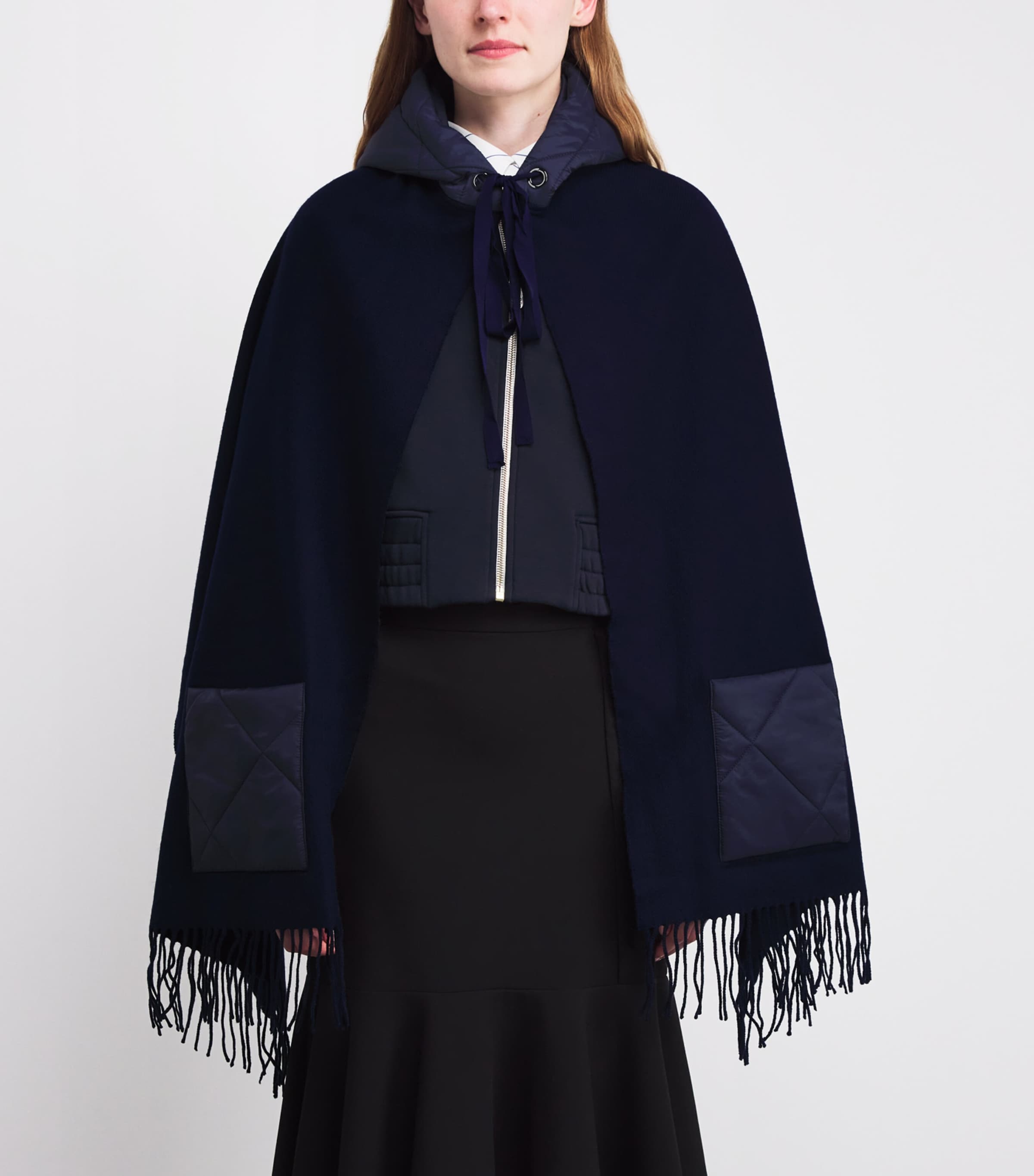Wool Hooded Poncho NAVY Image 2