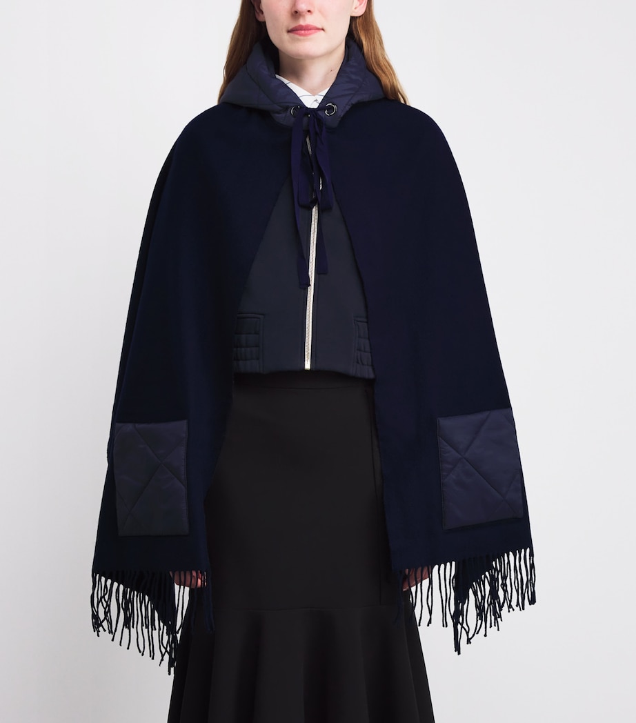 Wool Hooded Poncho NAVY Image 2