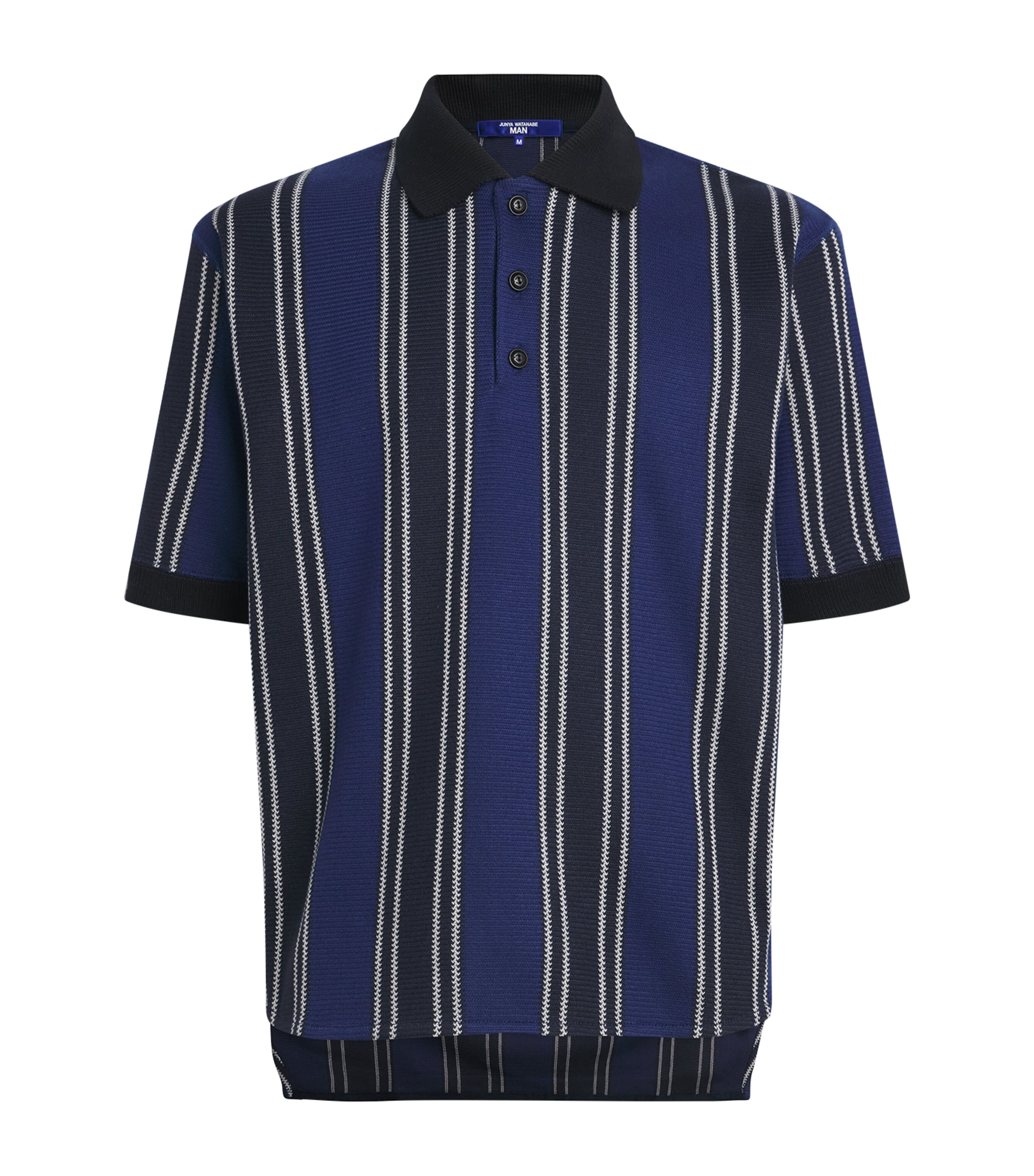 Junya Watanabe MAN Mens Stripe Short-Sleeve Polo Shirt Nvy/blu/wht Image 1