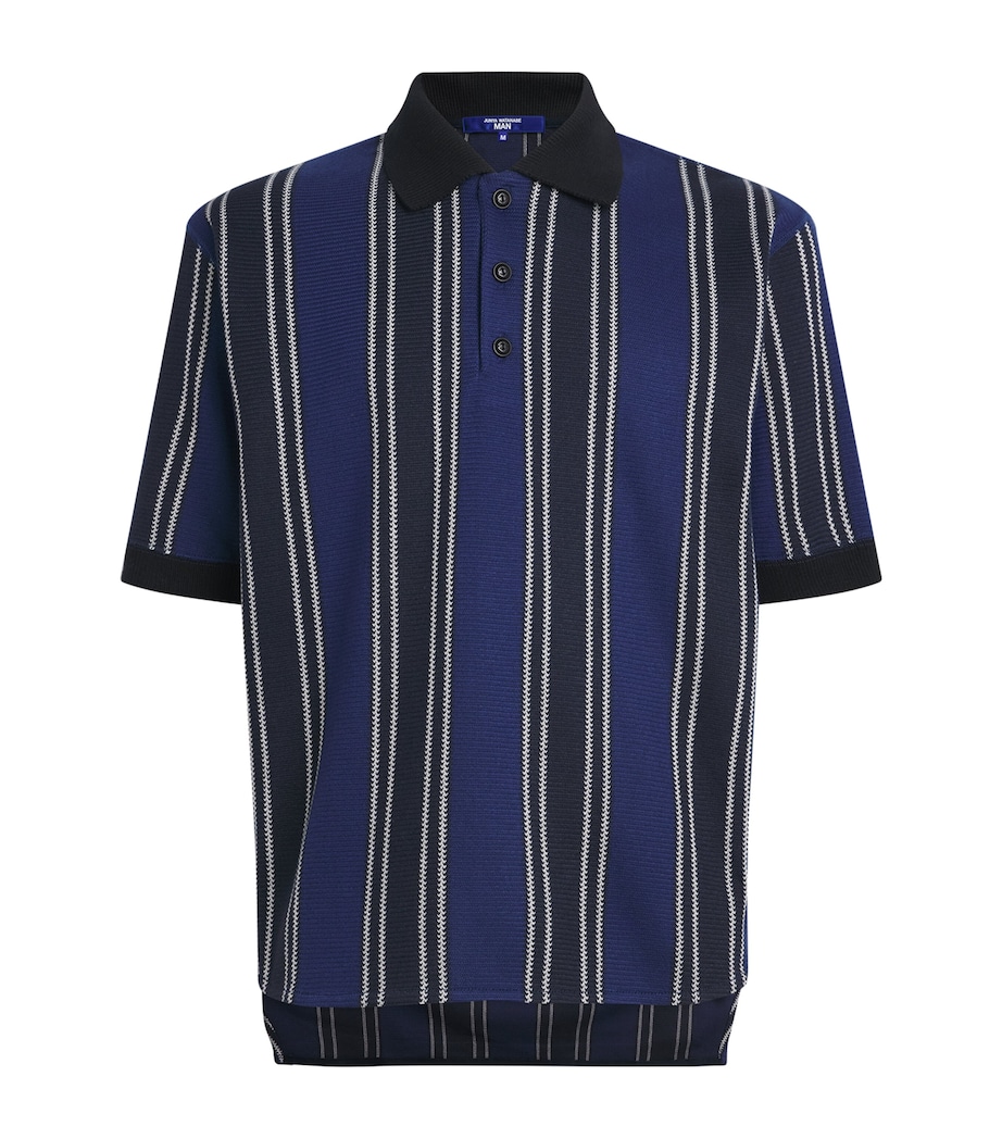 Junya Watanabe MAN Mens Stripe Short-Sleeve Polo Shirt Nvy/blu/wht Image 1