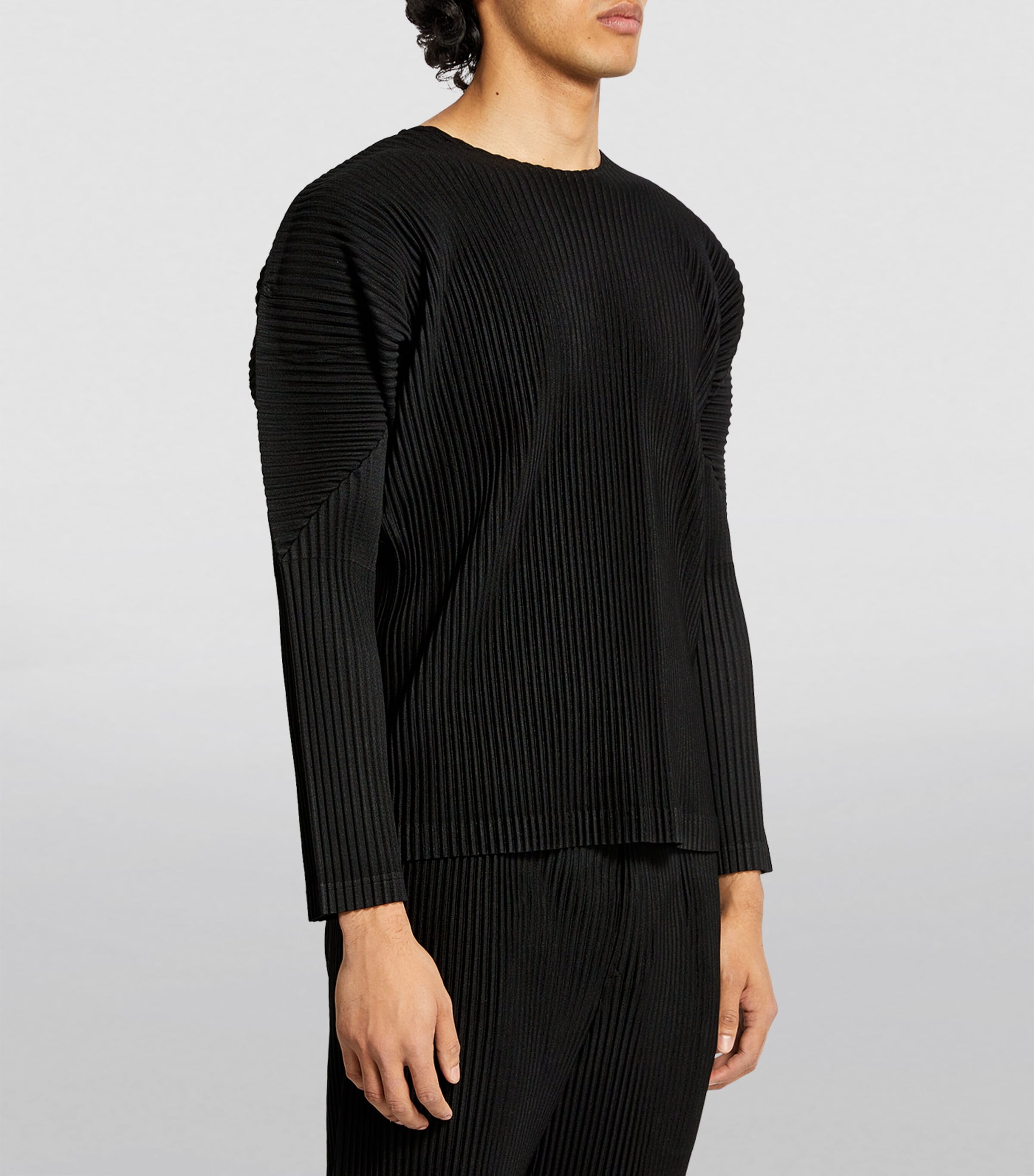 Homme Plissé Issey Miyake Mens Pleated Long-Sleeved Top Black Image 3