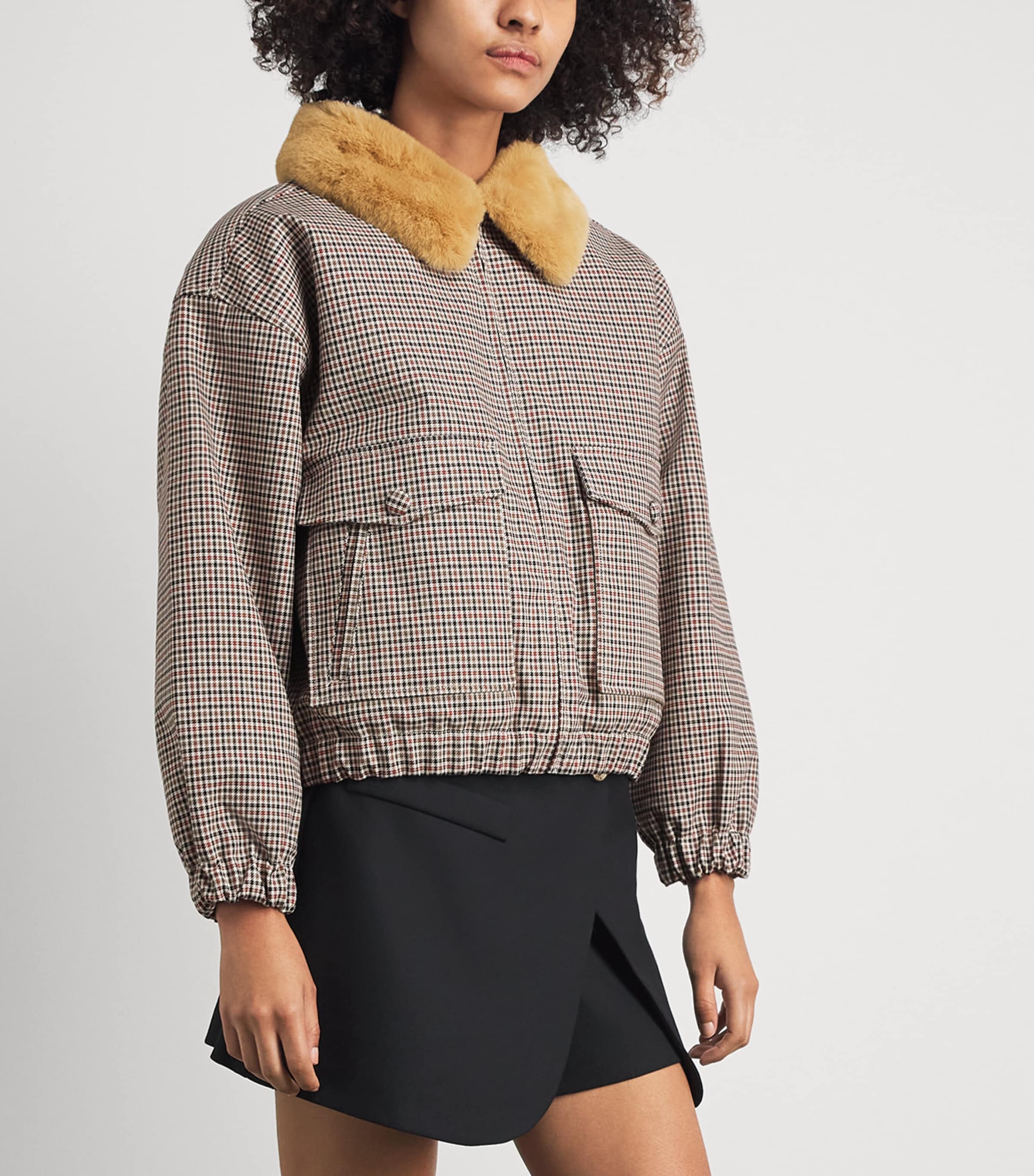 Sandro Paris Womens Faux-Fur-Lined Bomber Jacket Brown Image 4