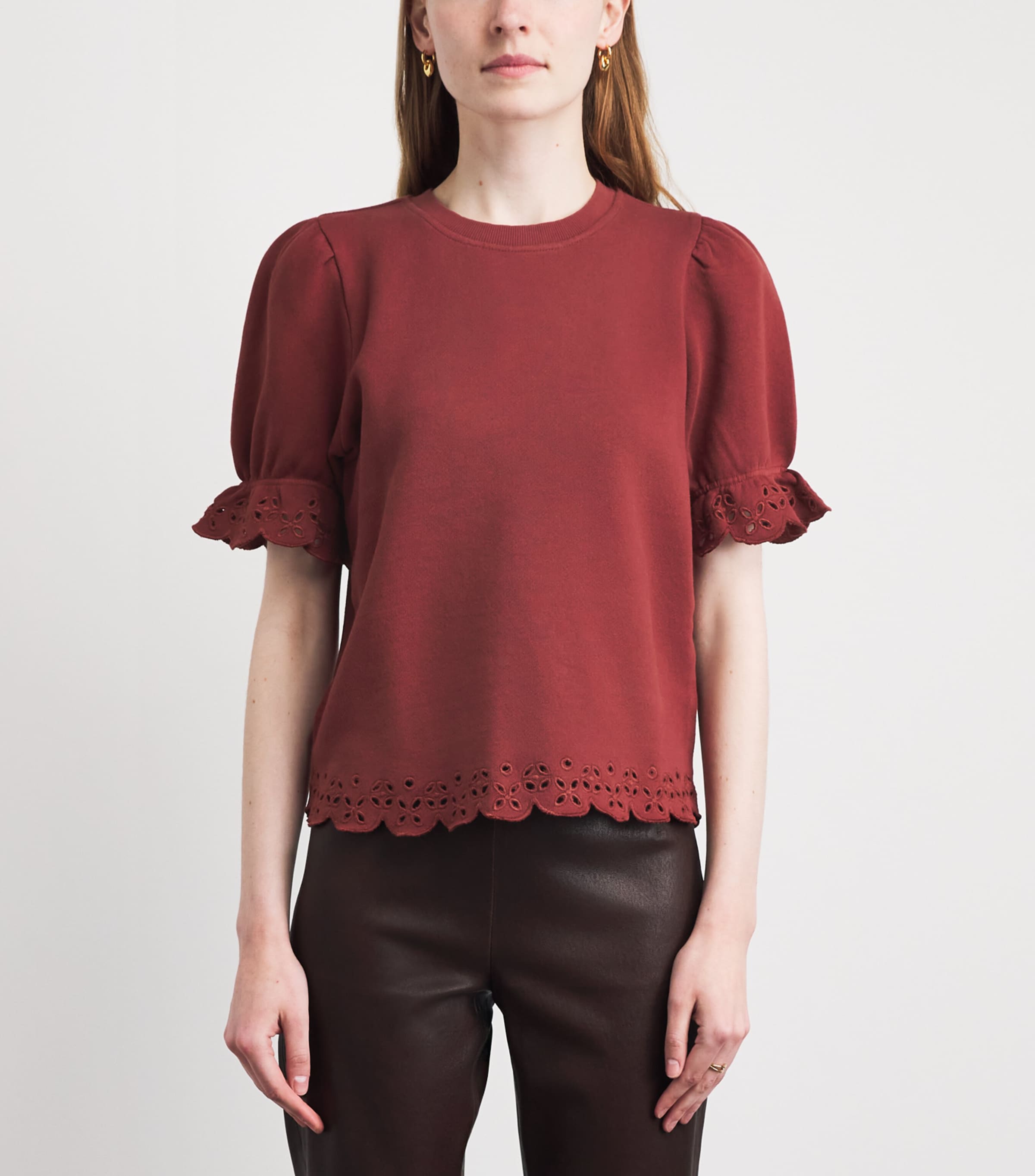 PAIGE Womens Cotton Ciabatta Top Burnt Sienna Image 4