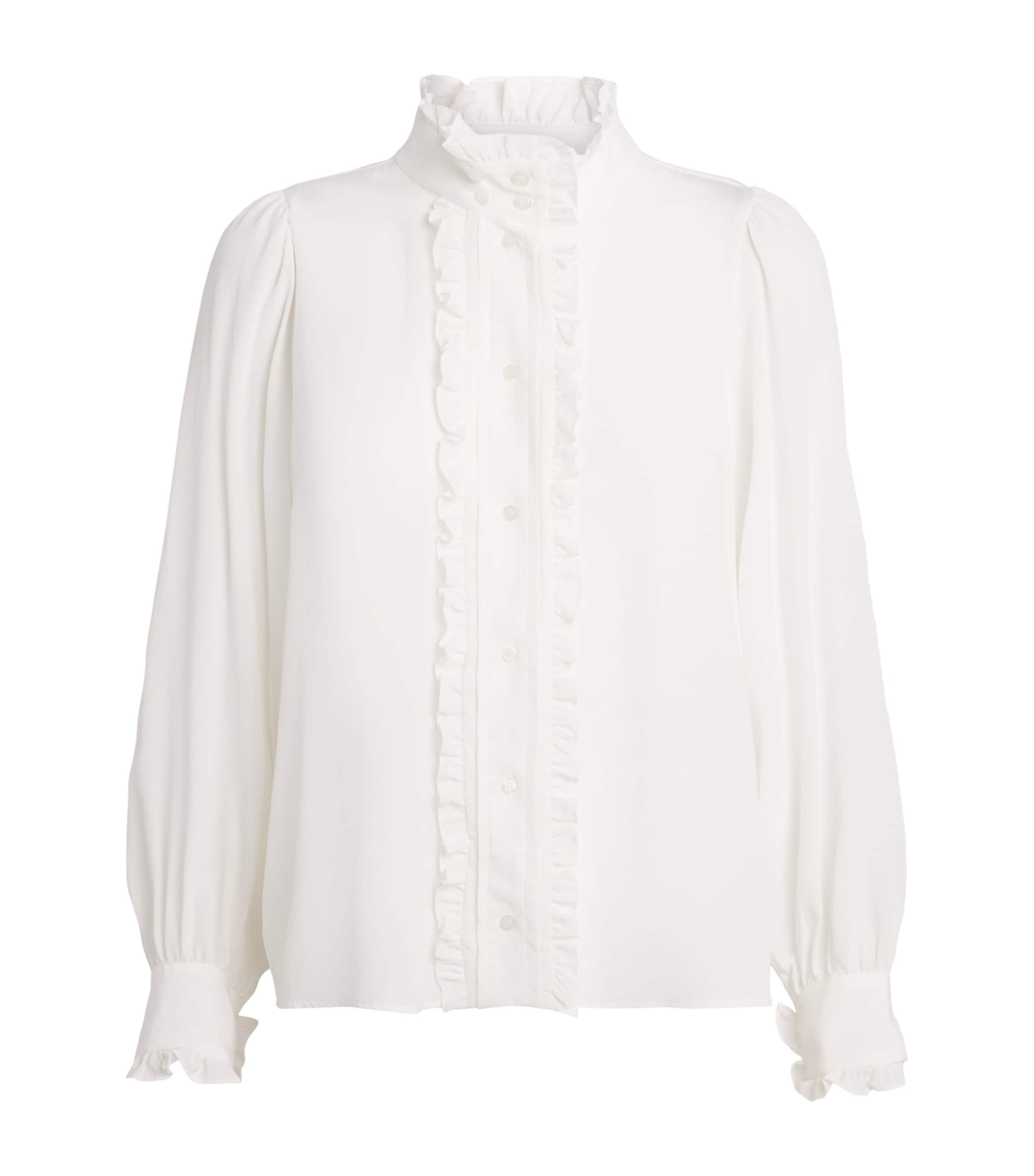 Sandro Paris Womens Silk Ruffle Blouse White Image 1