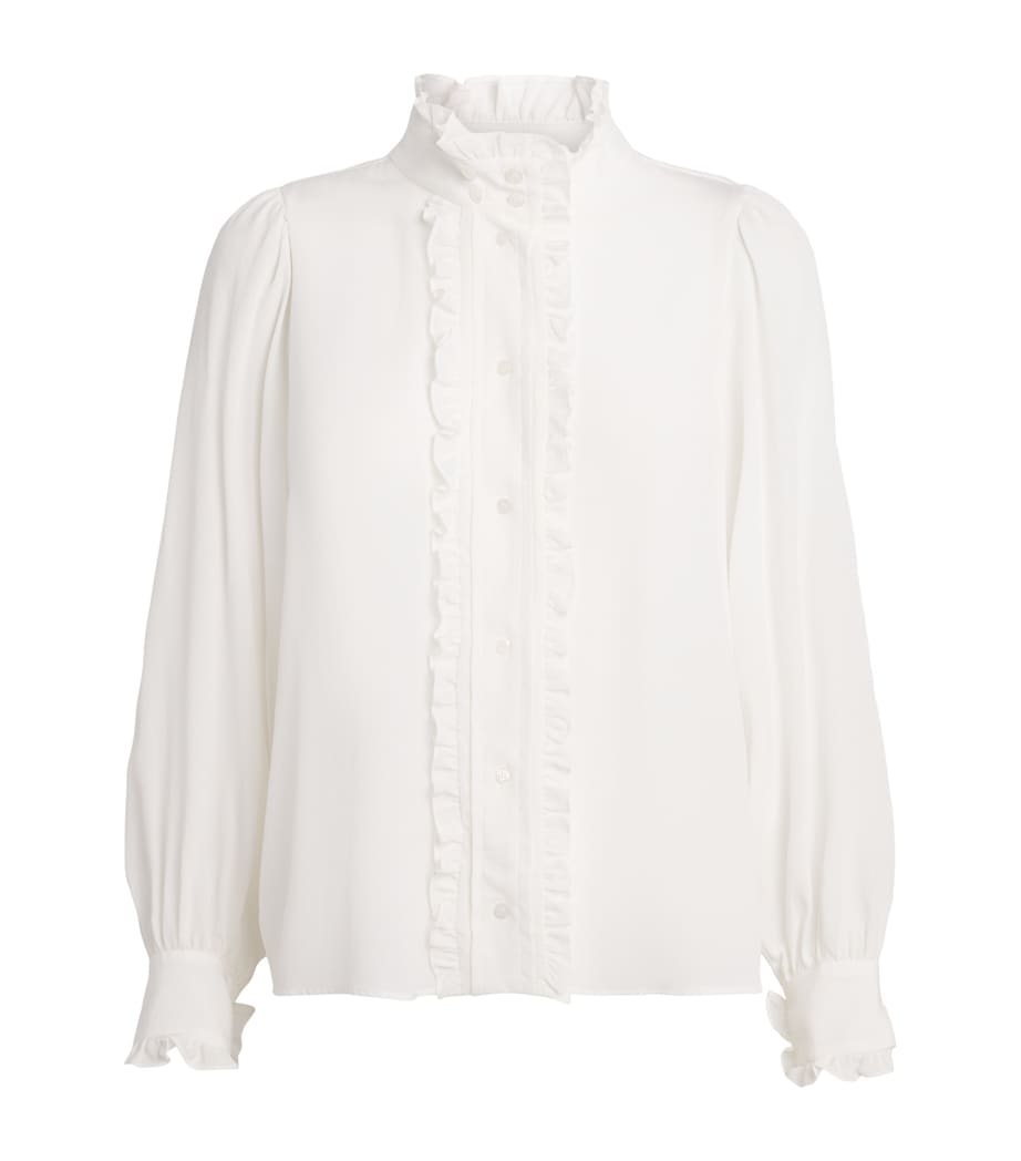 Sandro Paris Womens Silk Ruffle Blouse White Image 1