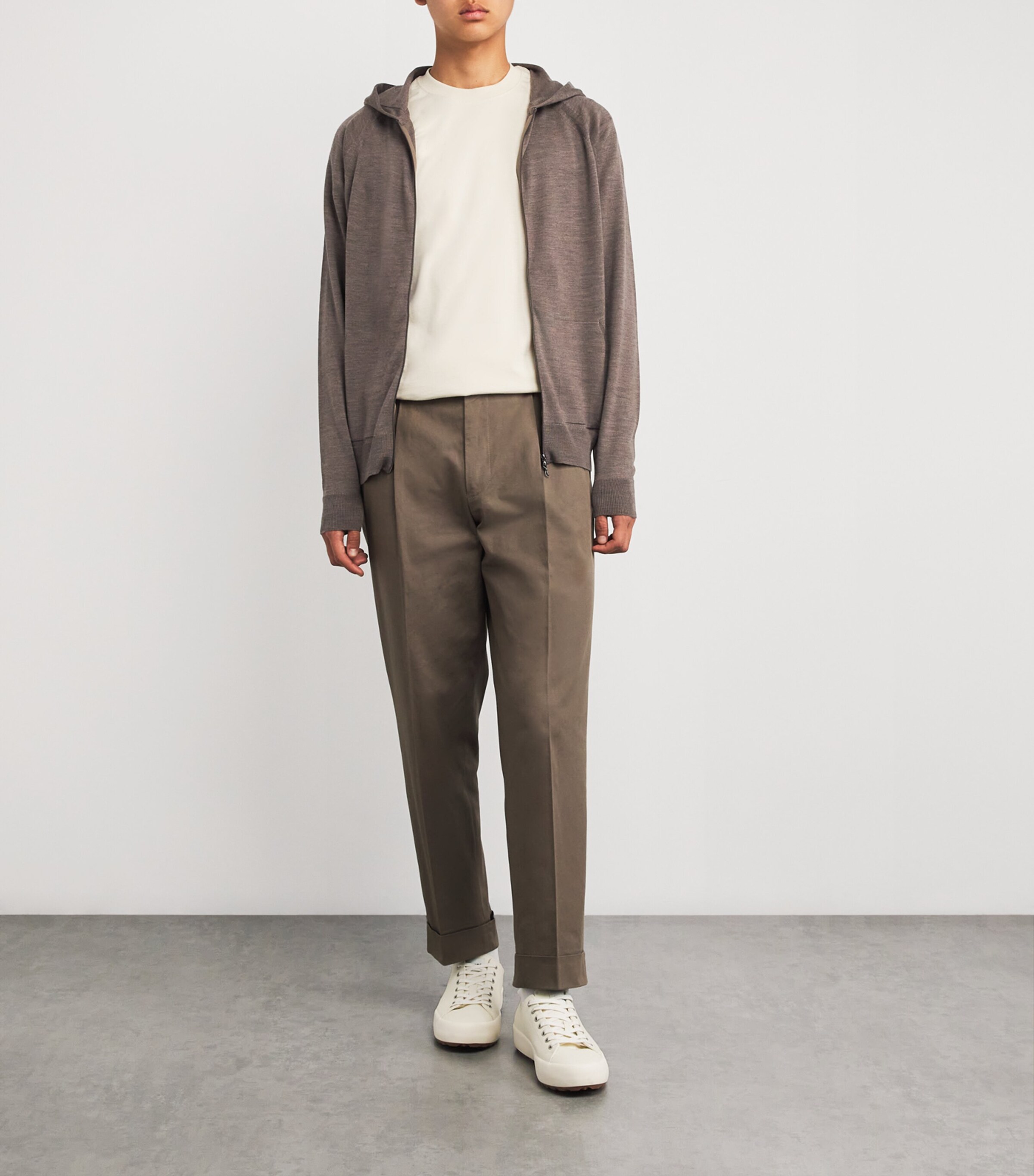 John Smedley Mens Extra Fine Merino Wool Carty Zip-Up Hoodie Mushroom Image 2