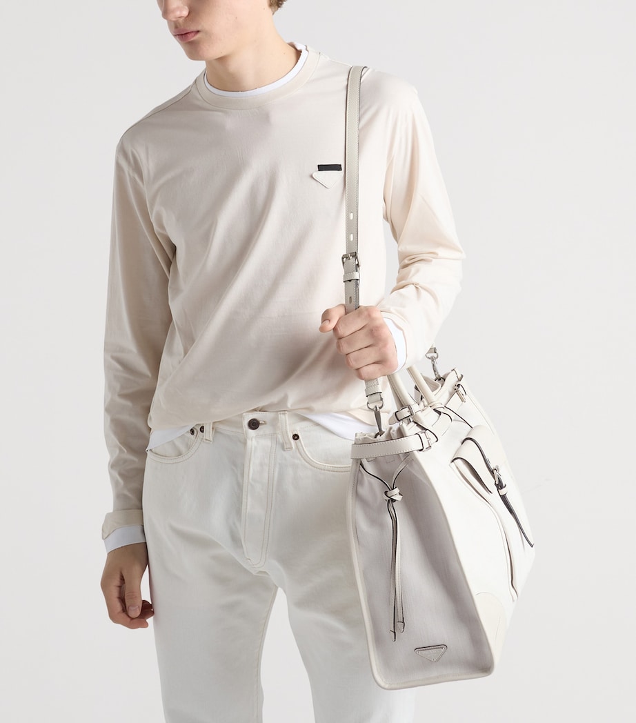 Prada Cotton-Leather Bonnie Tote Bag White Image 4