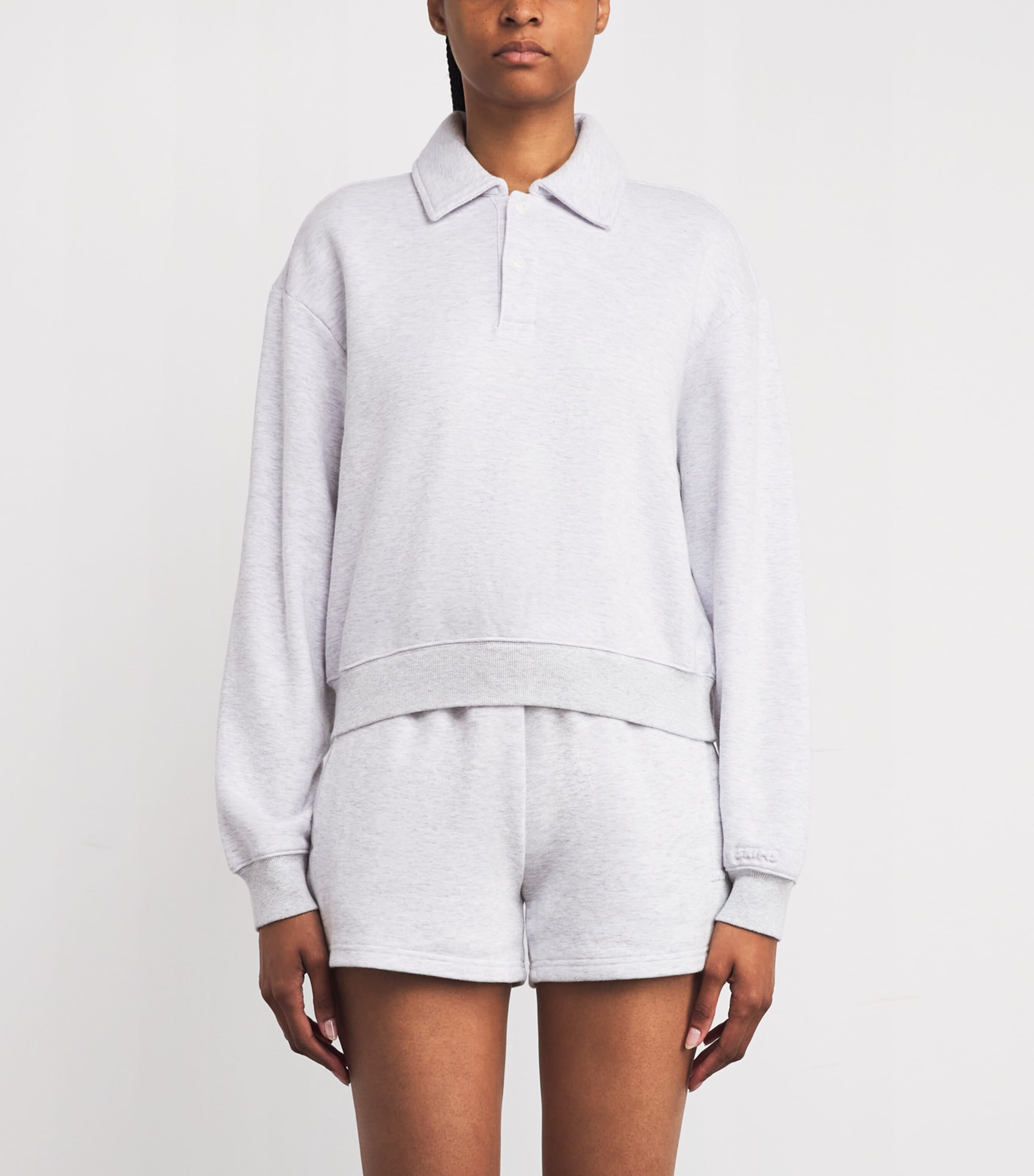 Cotton-Blend Fleece Polo Sweatshirt LIGHT HEATHER GREY Image 3