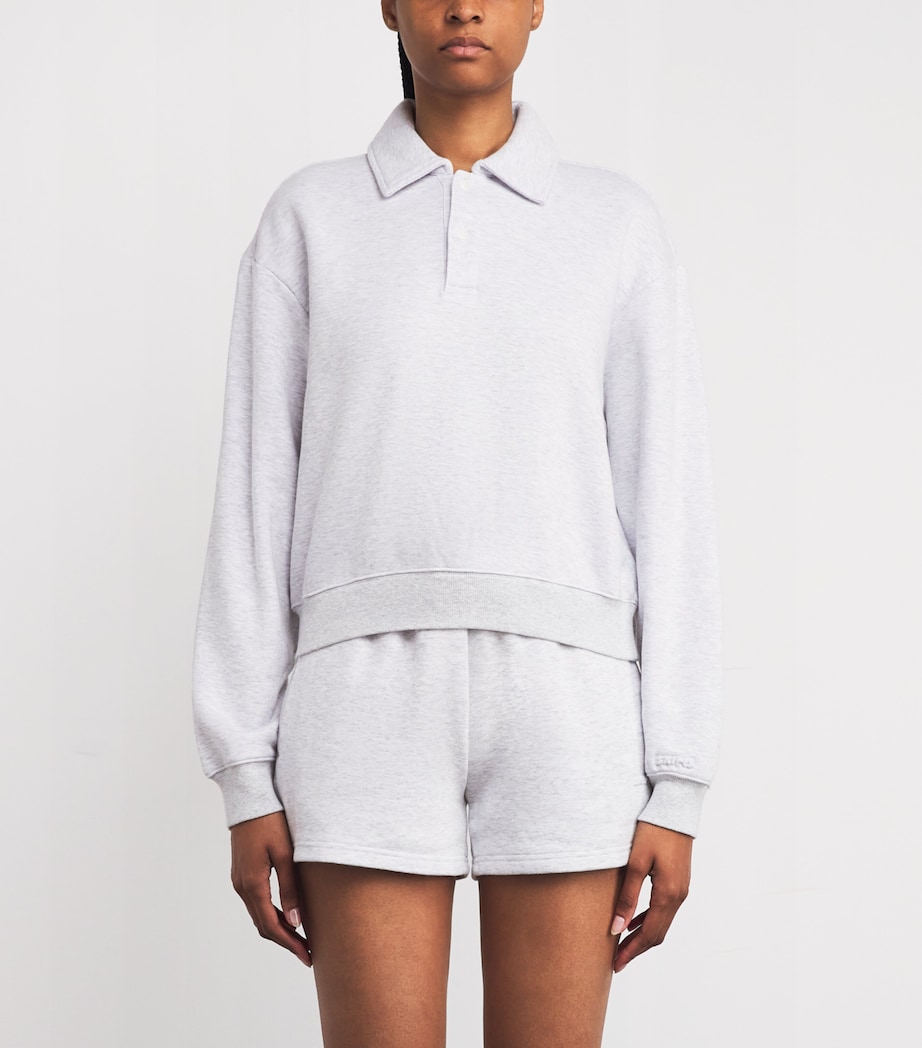 Cotton-Blend Fleece Polo Sweatshirt LIGHT HEATHER GREY Image 3