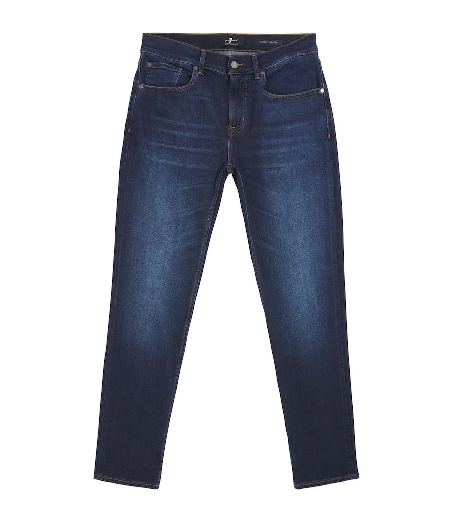 7 For All Mankind Mens Luxe Performance Slimmy Tapered Jeans Dark Blue Image 1