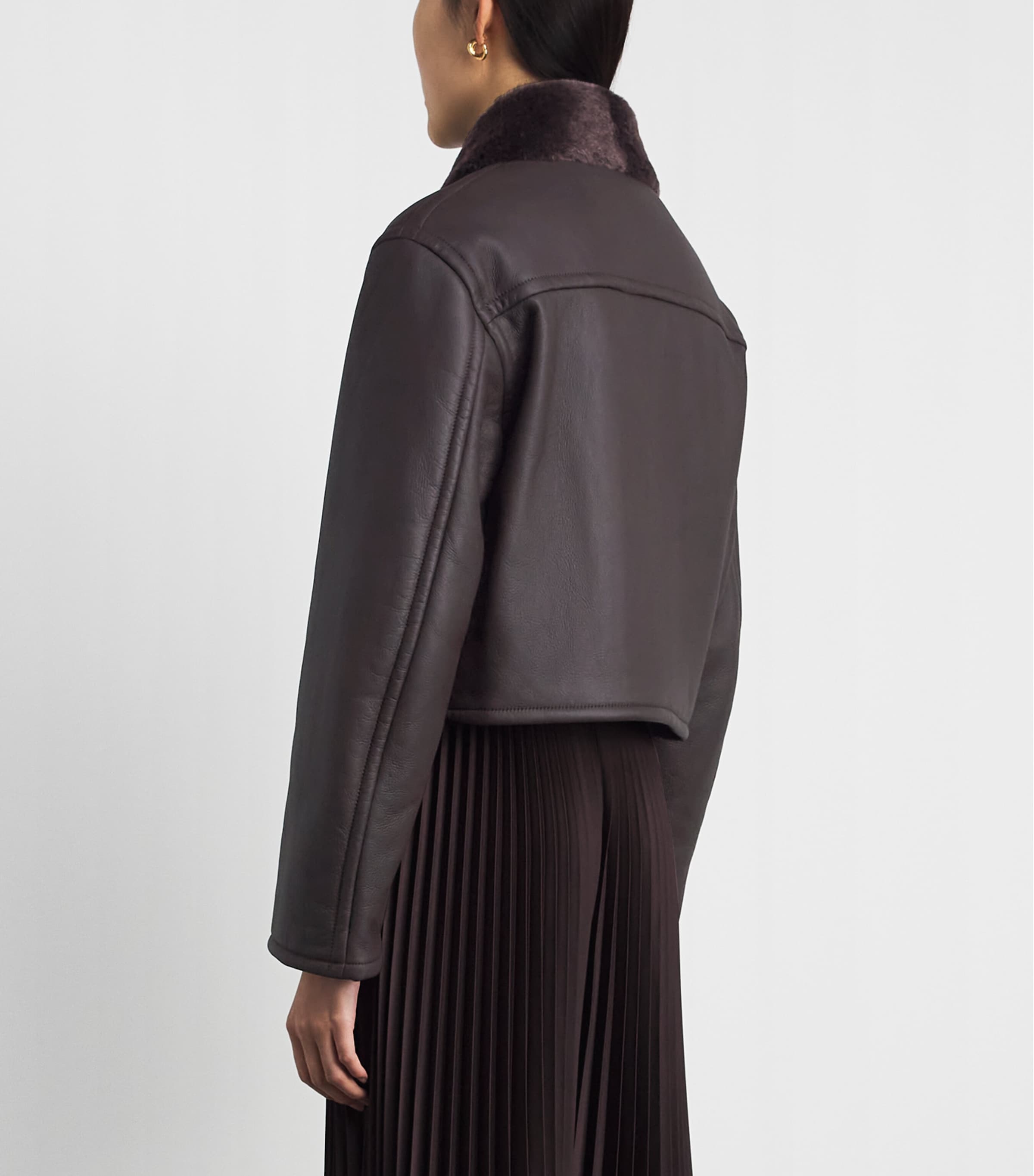Joseph Womens Leather-Shearling Liri Jacket Mahogany Image 5
