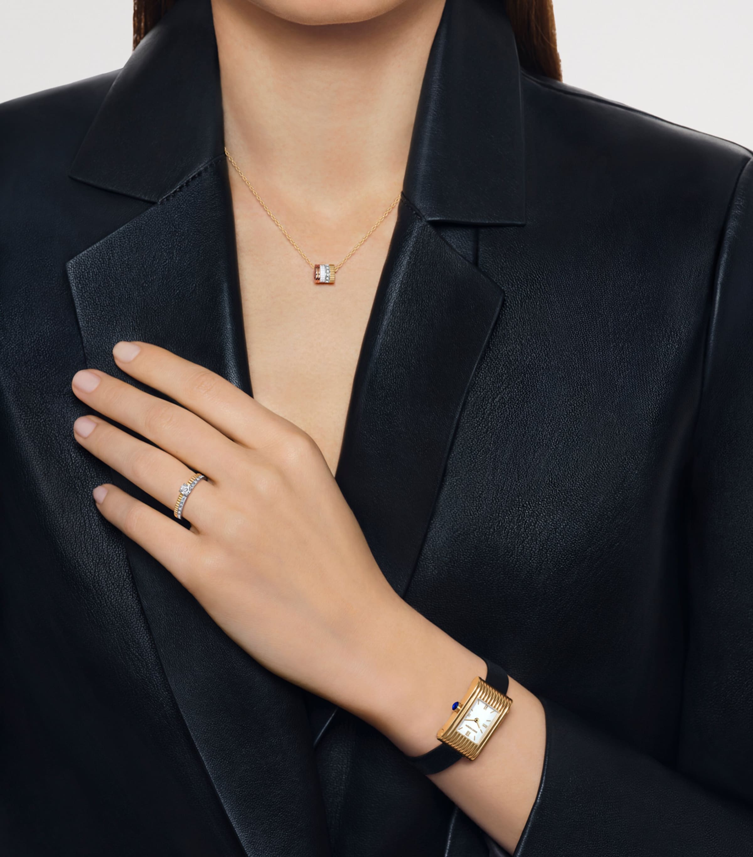 Mixed Gold and Diamond Quatre White Edition Pendant Necklace YELLOW GOLD Image 2