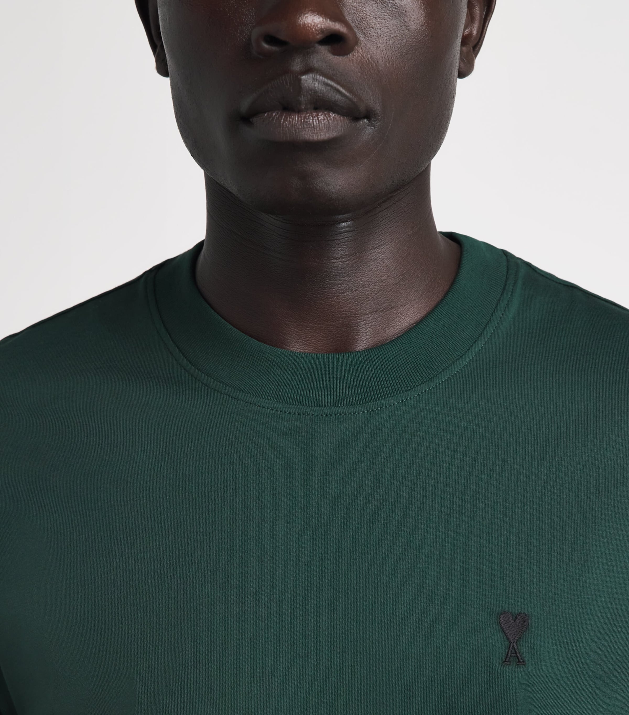 AMI Paris Mens Cotton Ami de Coeur T-Shirt Vert Btlle/noir Image 3