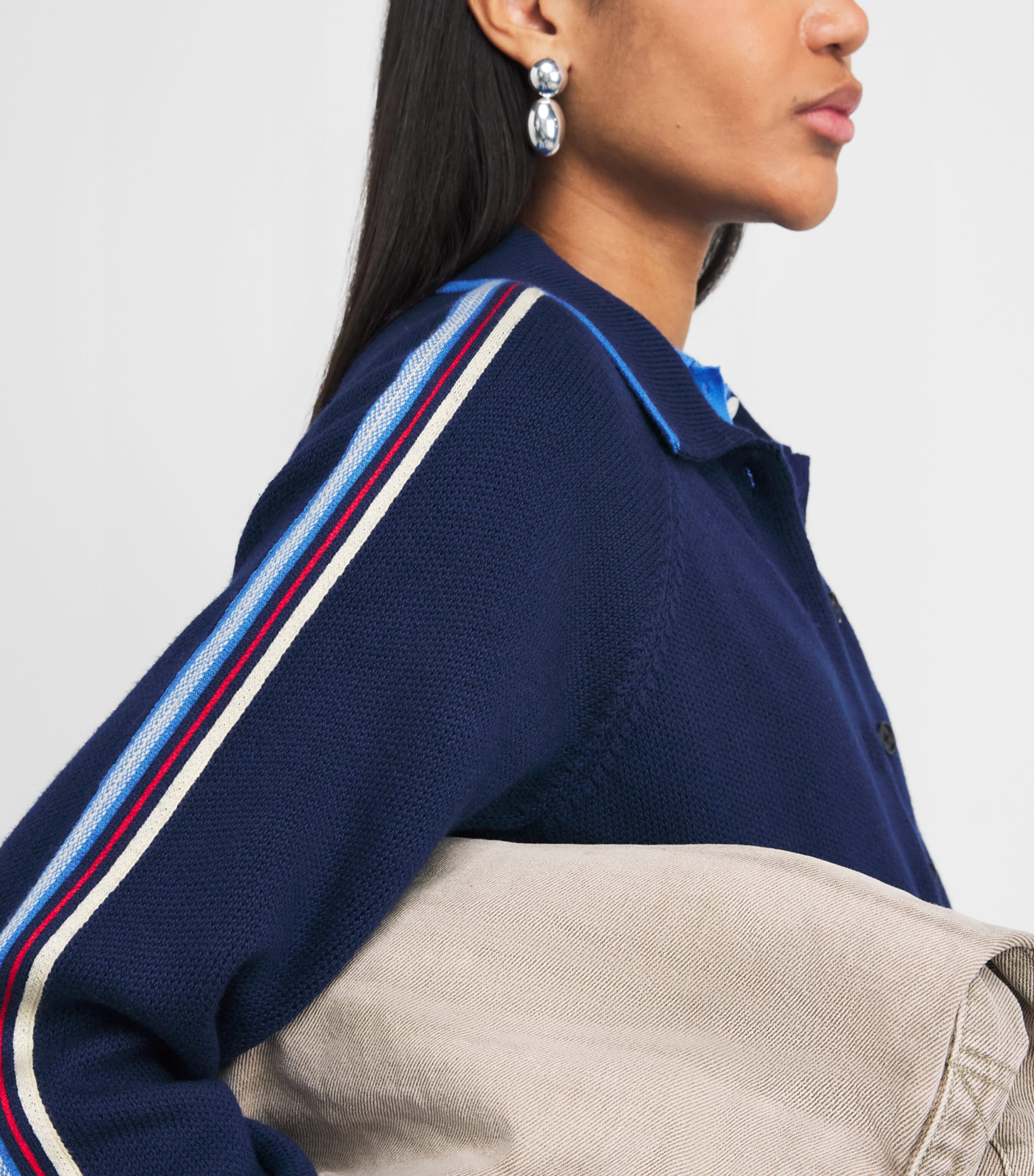 Guest In Residence Womens Cotton-Blend Varsity Cardigan Nav Navy Image 3