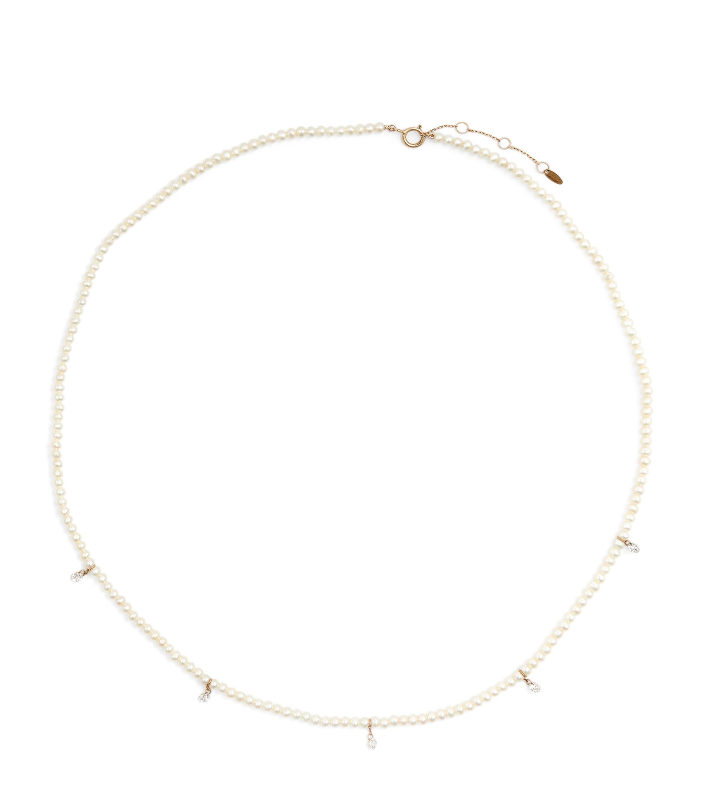 Persée Yellow Gold, Pearl And Diamond 5-stone Necklace In Gold