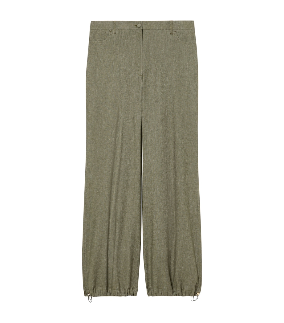 Marina Rinaldi Womens Cotton-Linen-Blend Wide-Leg Trousers Kaki Image 1