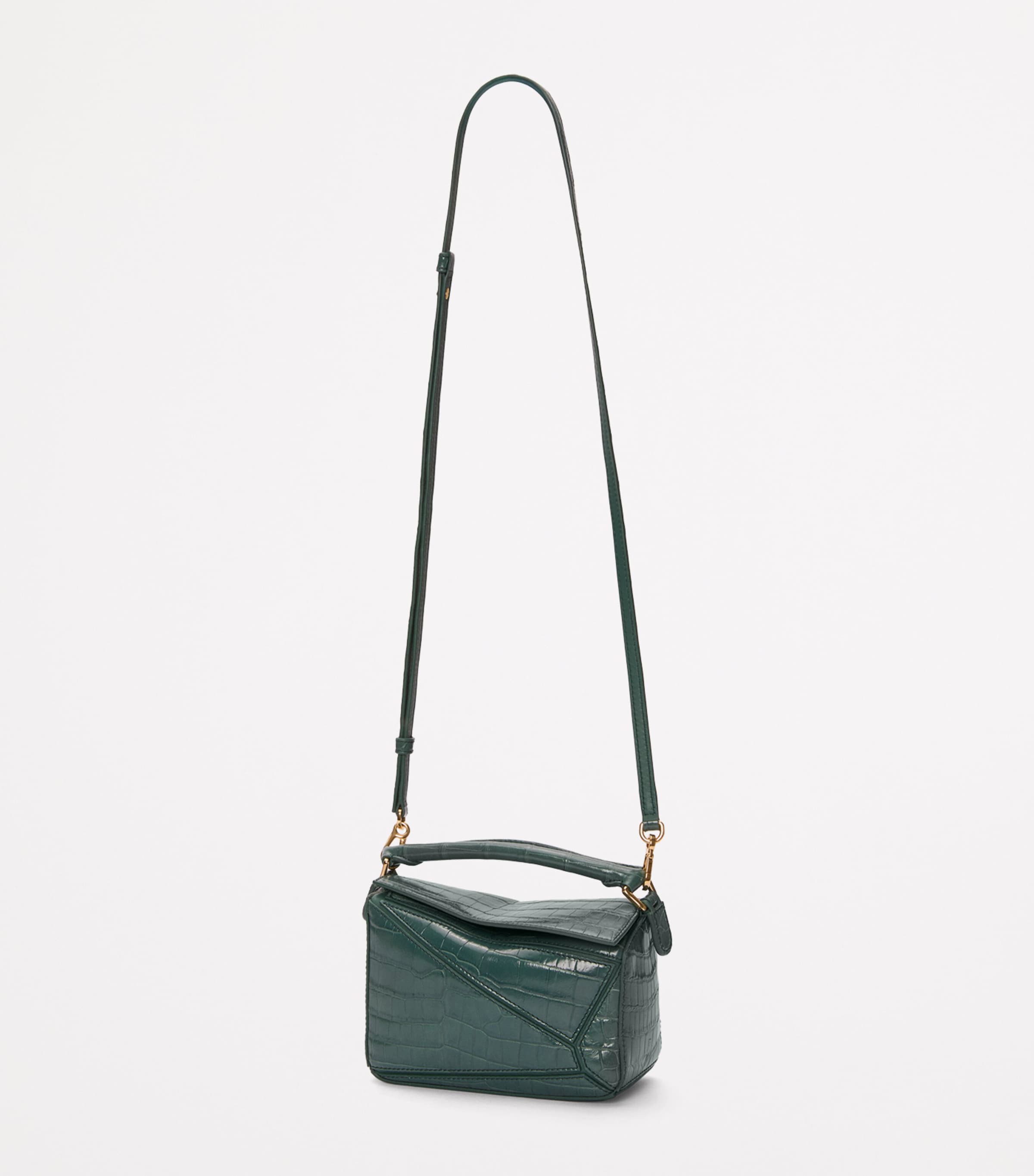 EXCLUSIVE Mini Crocodile Skin Puzzle Top-Handle Bag VETIVER Image 5