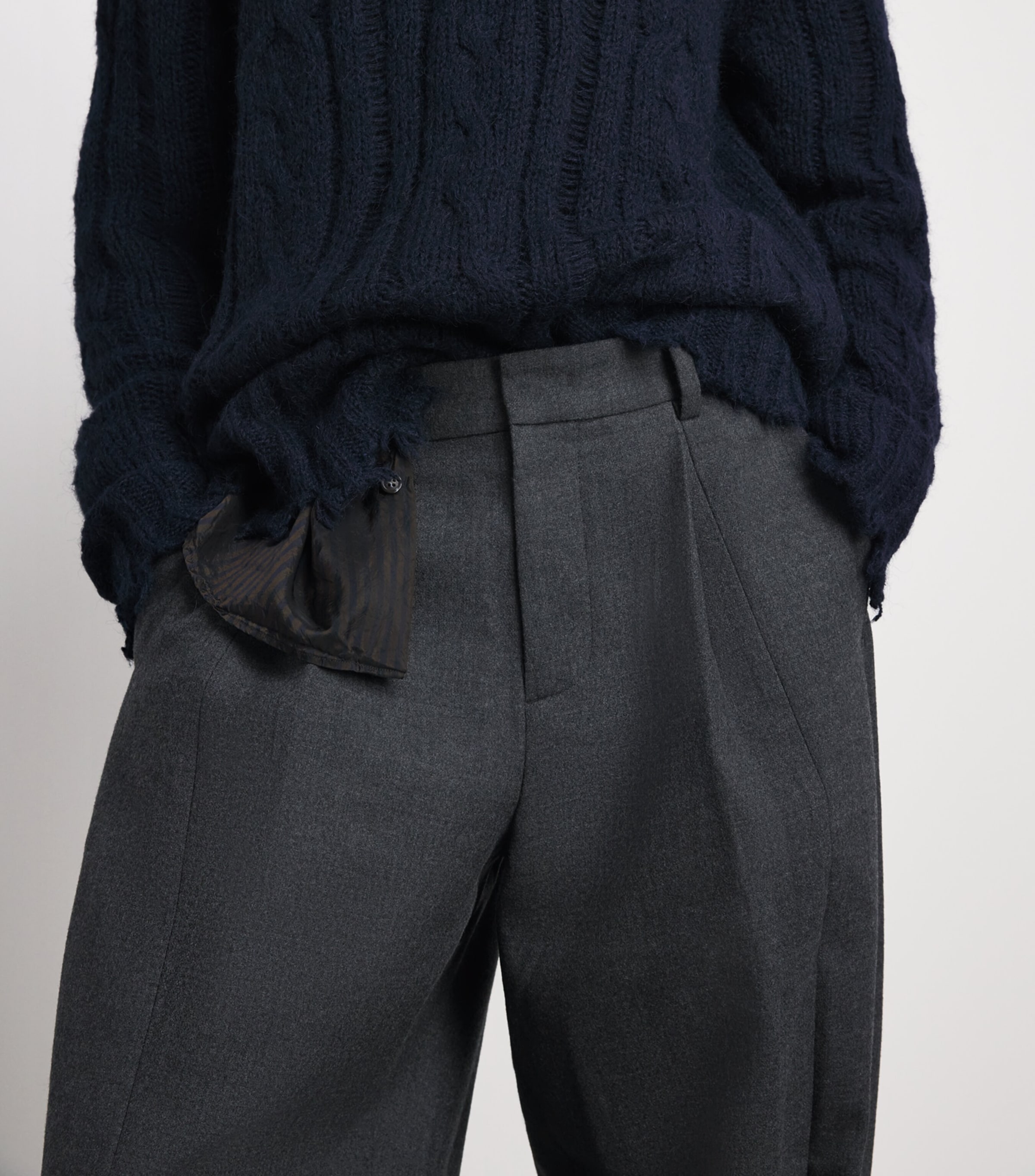 System Mens Wool Pleated Trousers Black Grey Image 3