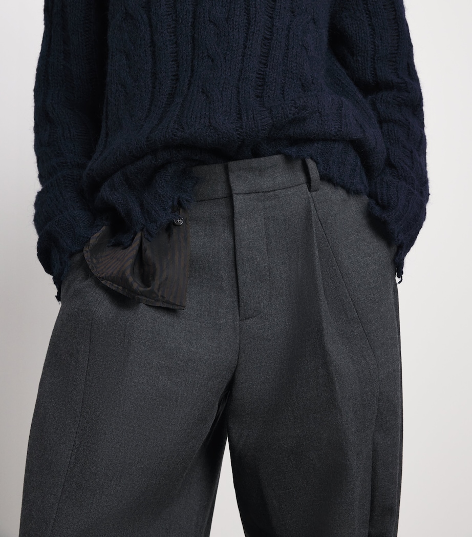 System Mens Wool Pleated Trousers Black Grey Image 3