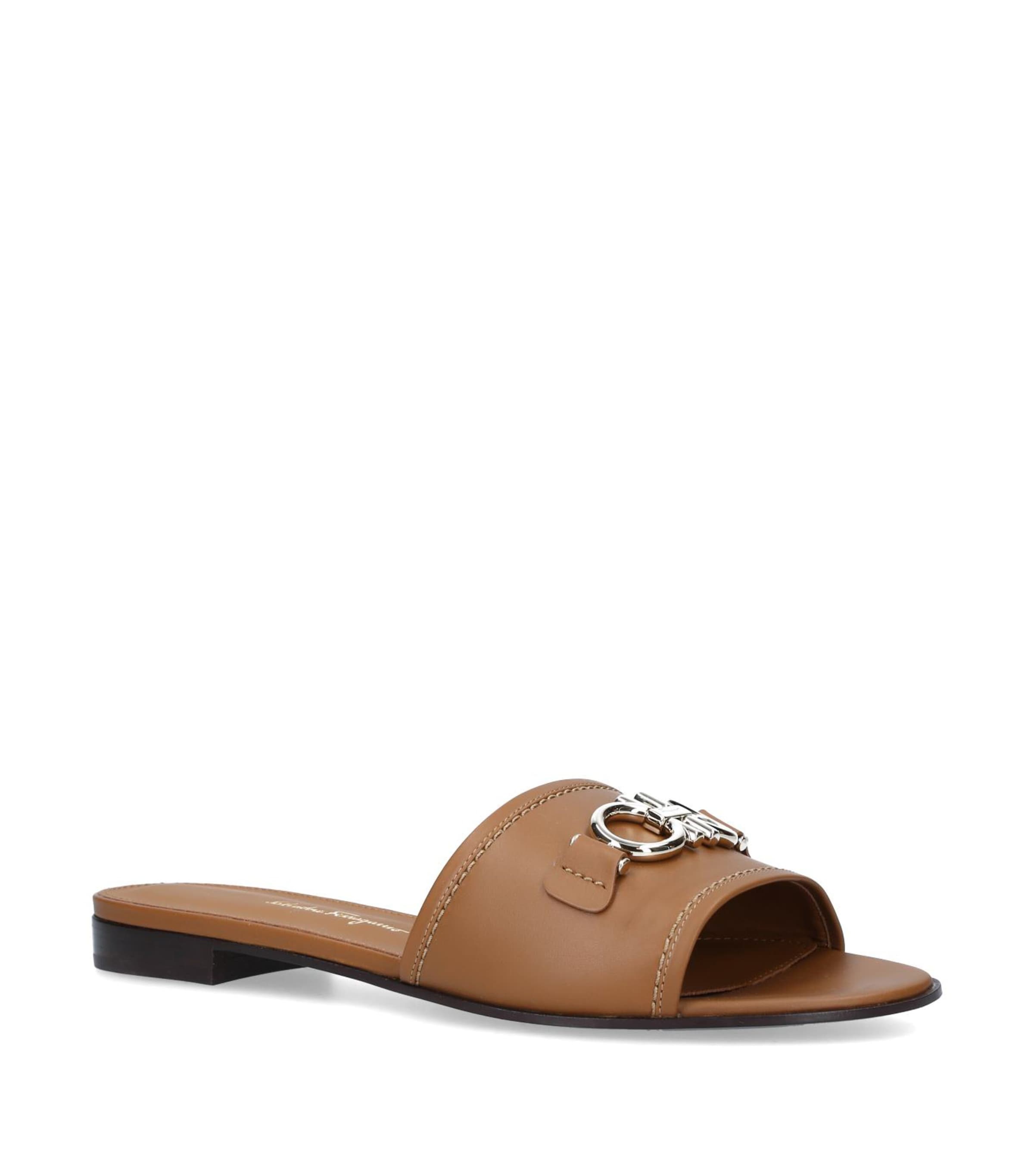 Ferragamo Leather Rhodes Sandals In Brown