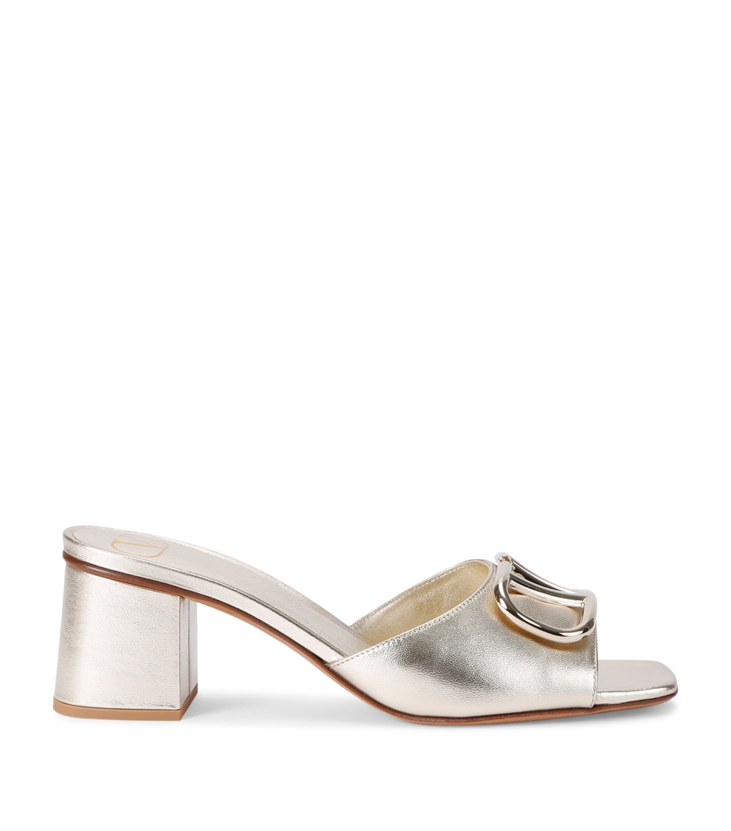 Shop Valentino Leather Vlogo Mules 60 In Gold