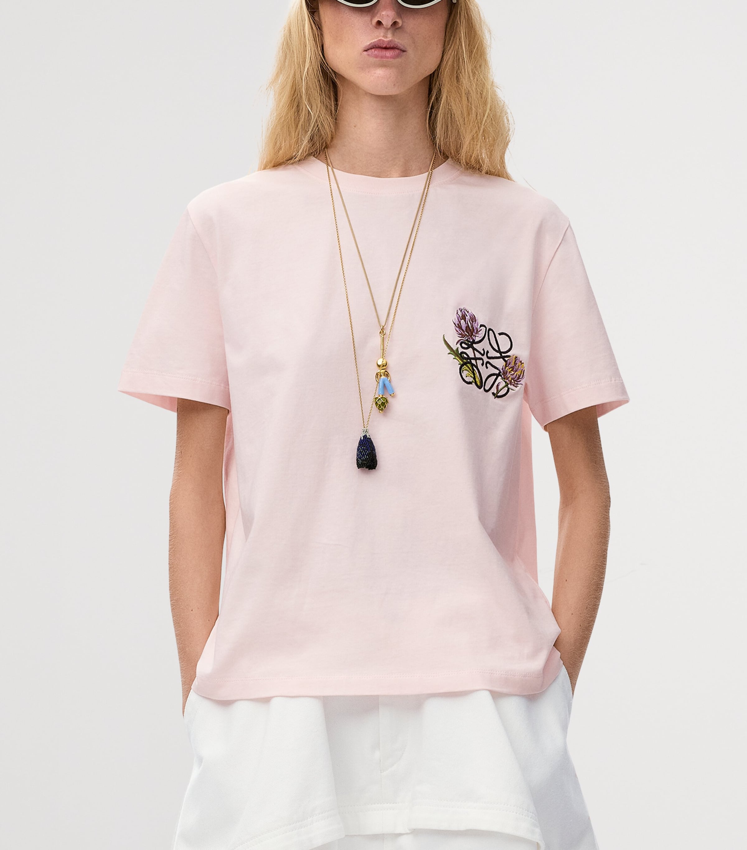 LOEWE Womens x Paula’s Ibiza Stretch-Cotton Anagram T-Shirt Light Pink Image 3