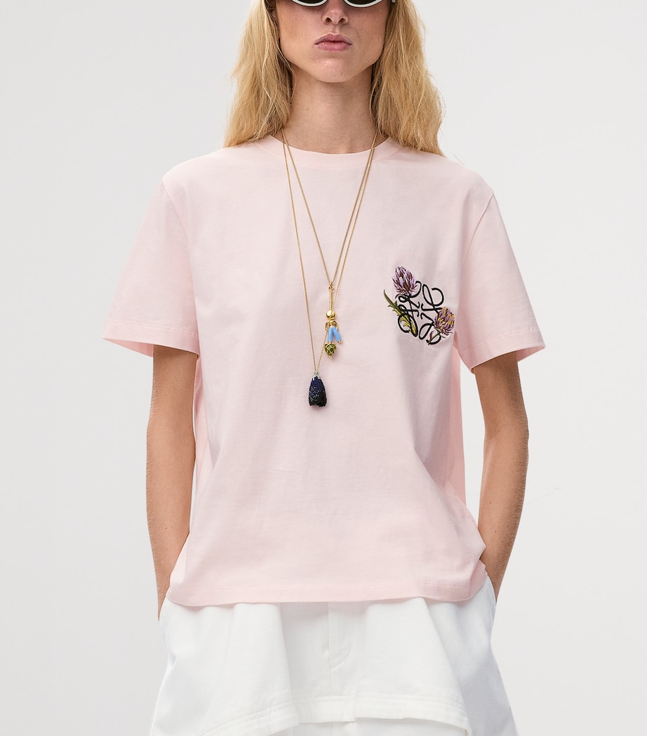 LOEWE Womens x Paula’s Ibiza Stretch-Cotton Anagram T-Shirt Light Pink Image 3