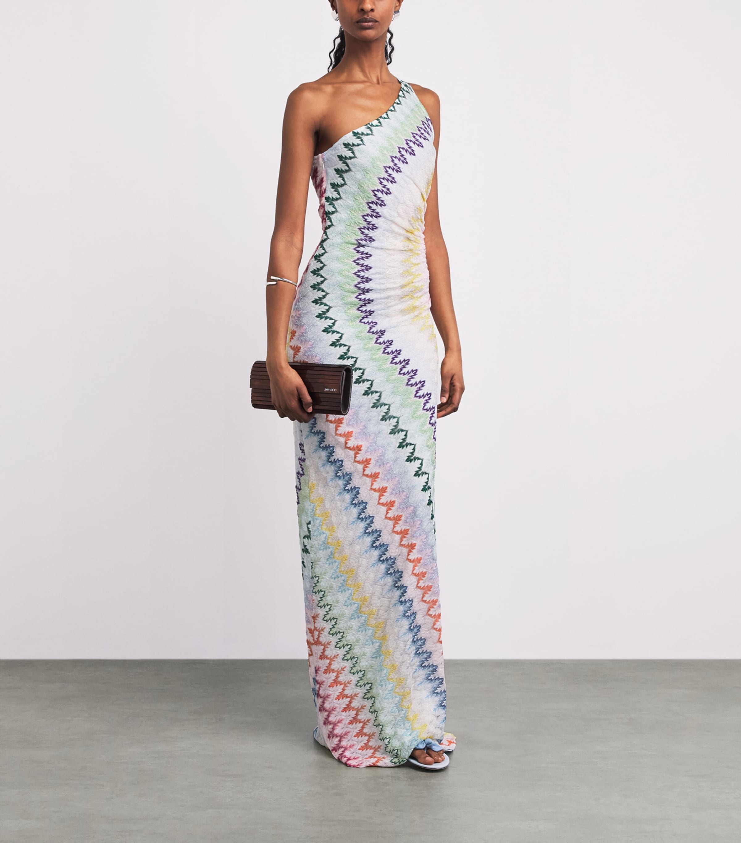 Missoni Womens One-Shoulder Zigzag Maxi Dress Mlti/white Bse Image 2