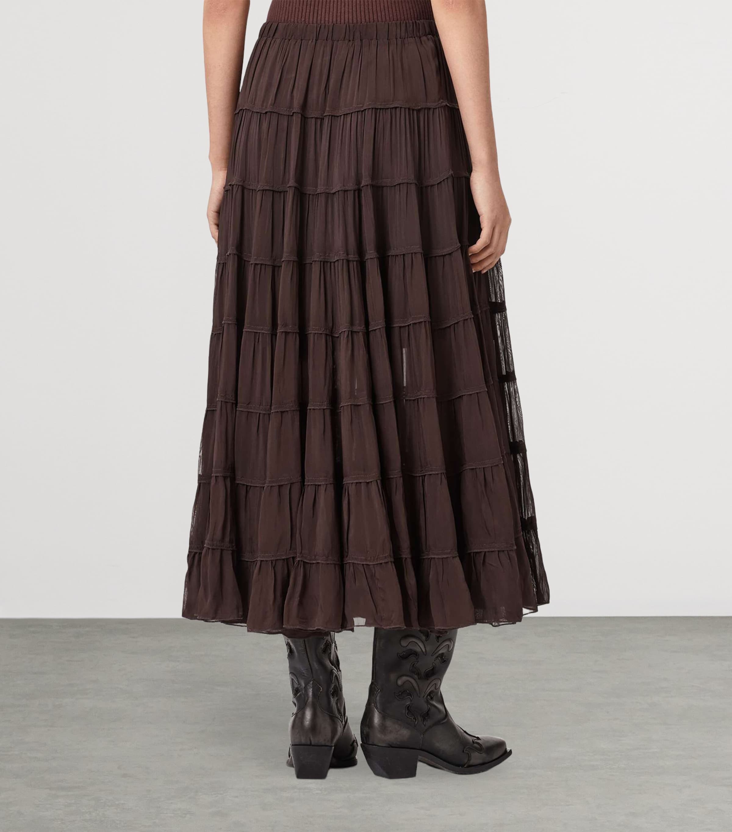 AllSaints Womens Gathered Eva Midi Skirt Bottle Brown Image 4