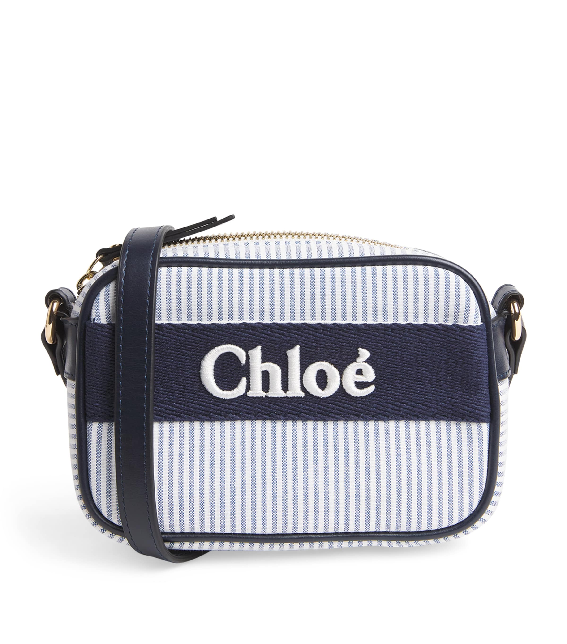 Shop Chloé Striped Logo Cross-body Bag In Navy