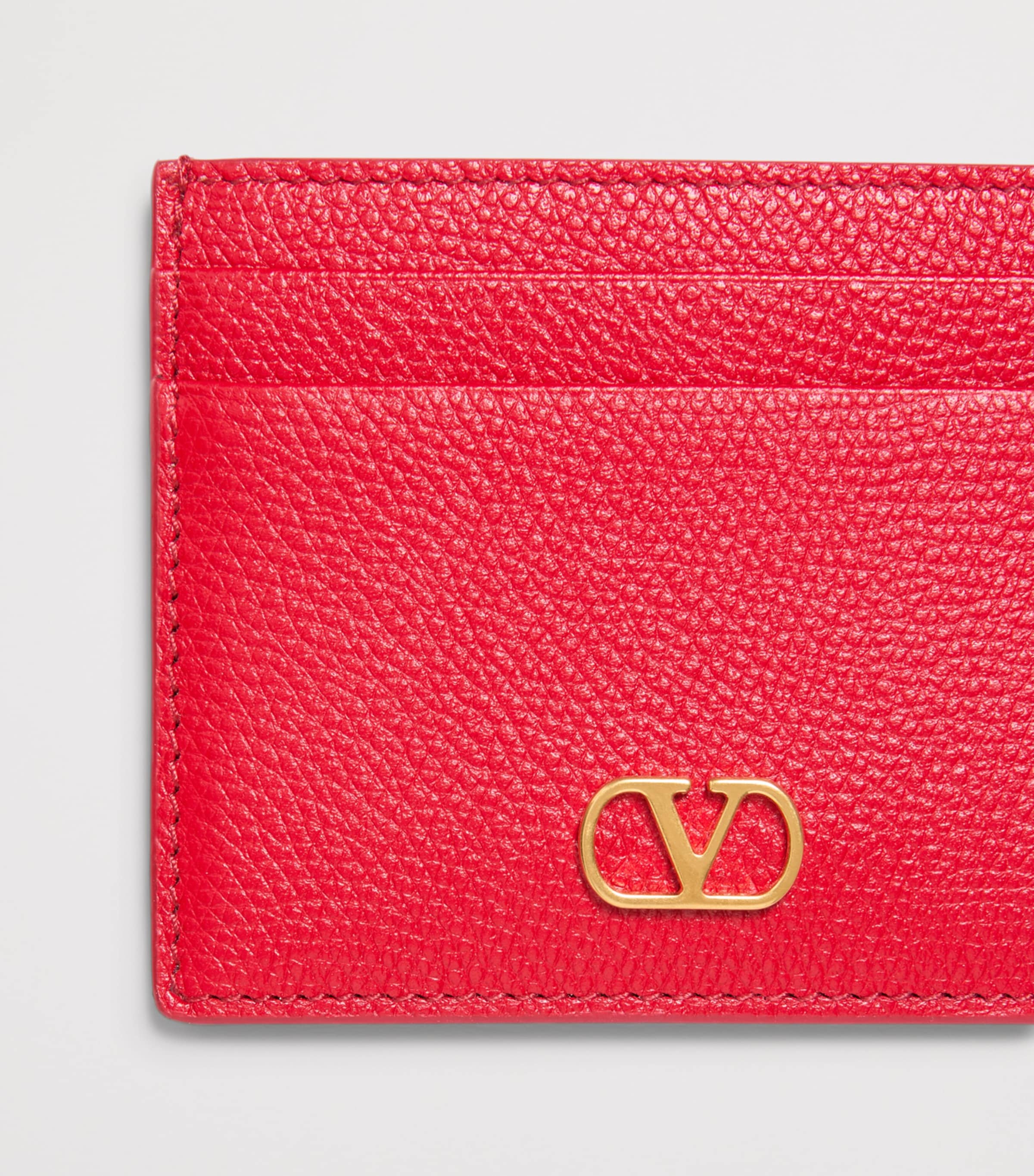 Grained Leather VLogo Signature Card Holder JU5 Image 4