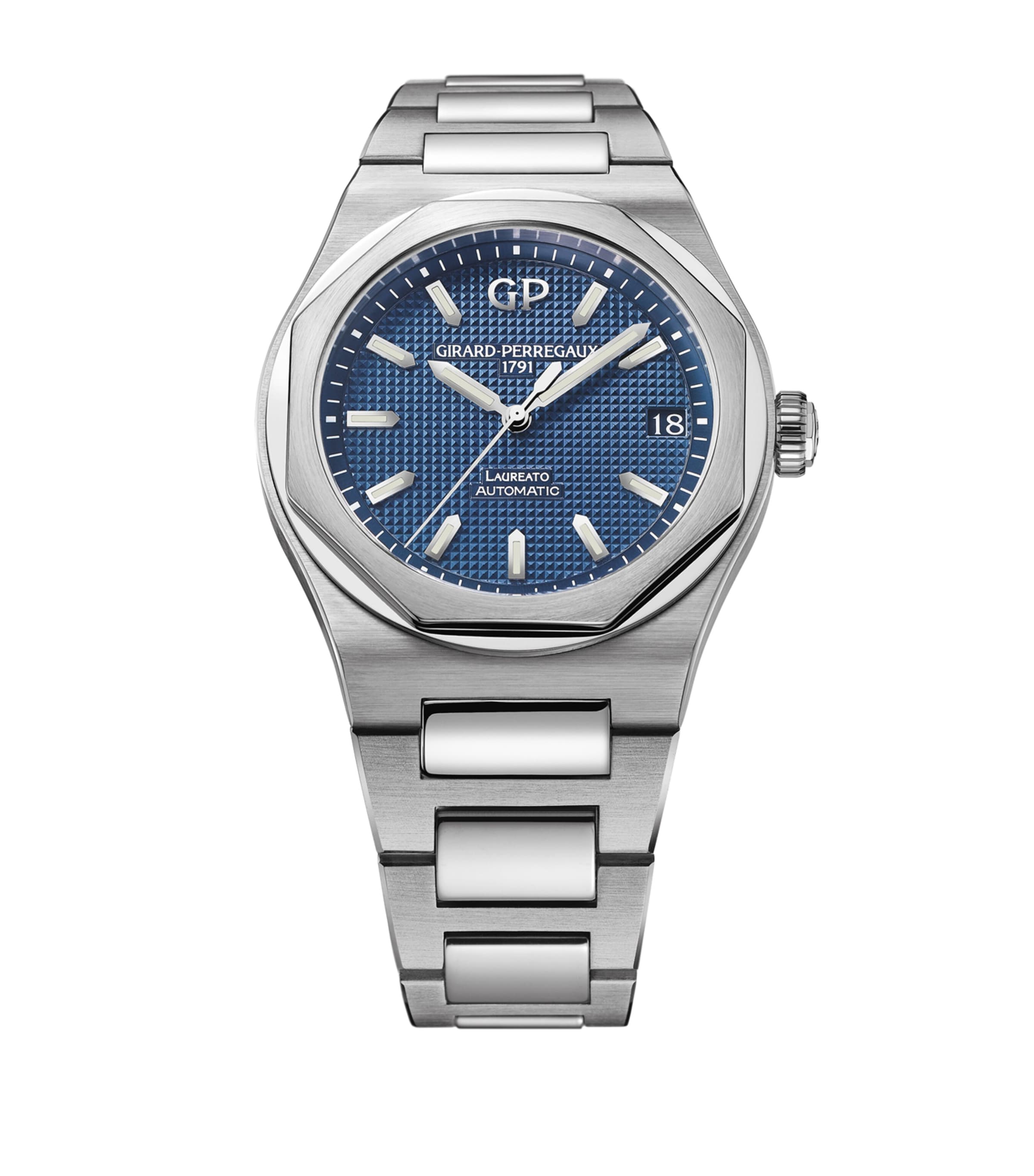Girard-perregaux Stainless Steel Laureato Watch In Blue