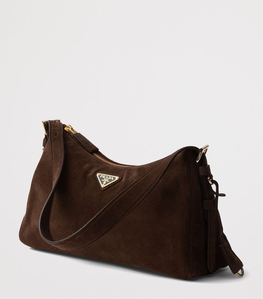 Prada Womens Medium Suede Aimée Shoulder Bag Brown Image 2