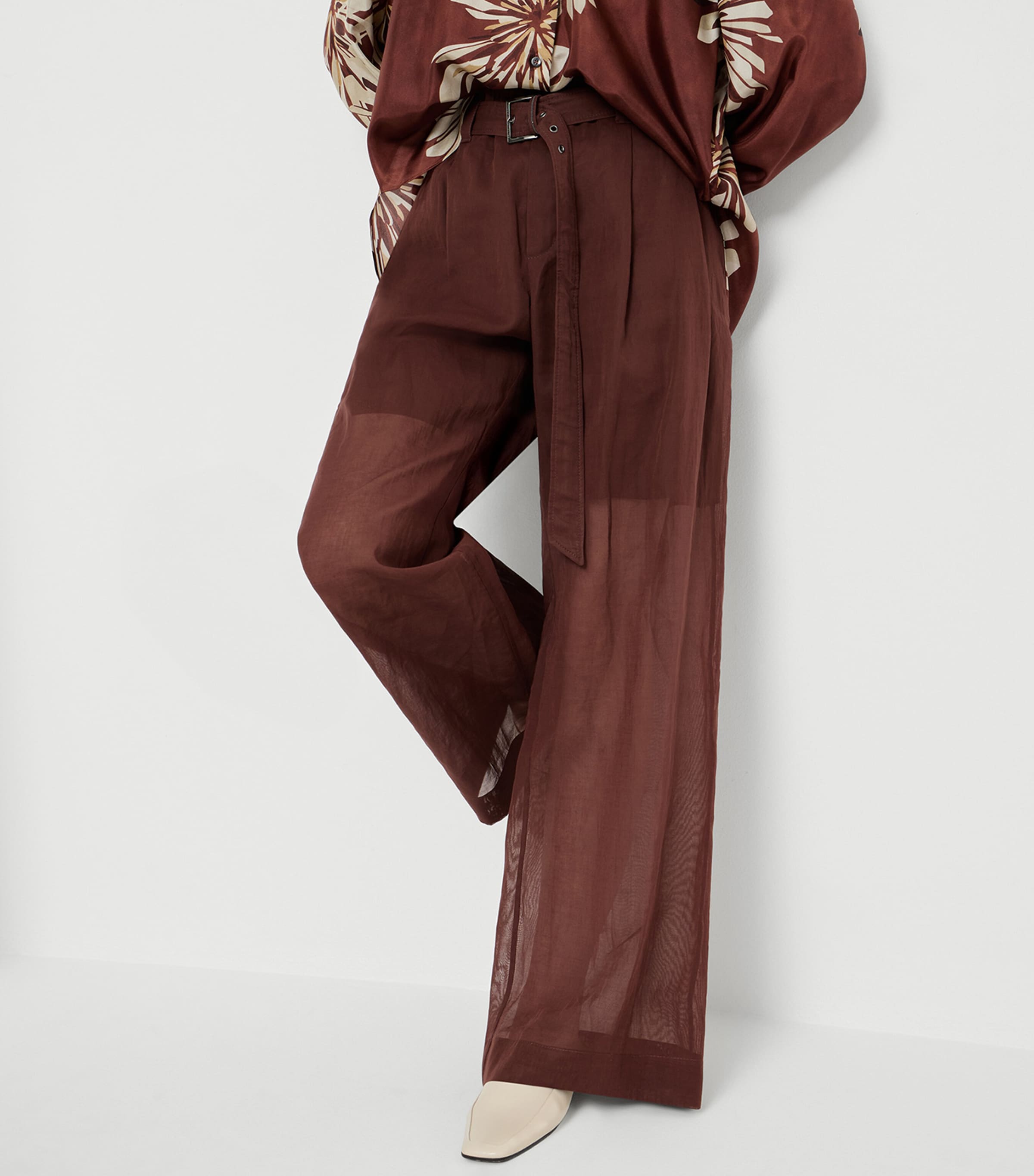 Brunello Cucinelli Womens Cotton Organza Belted Trousers Image 4