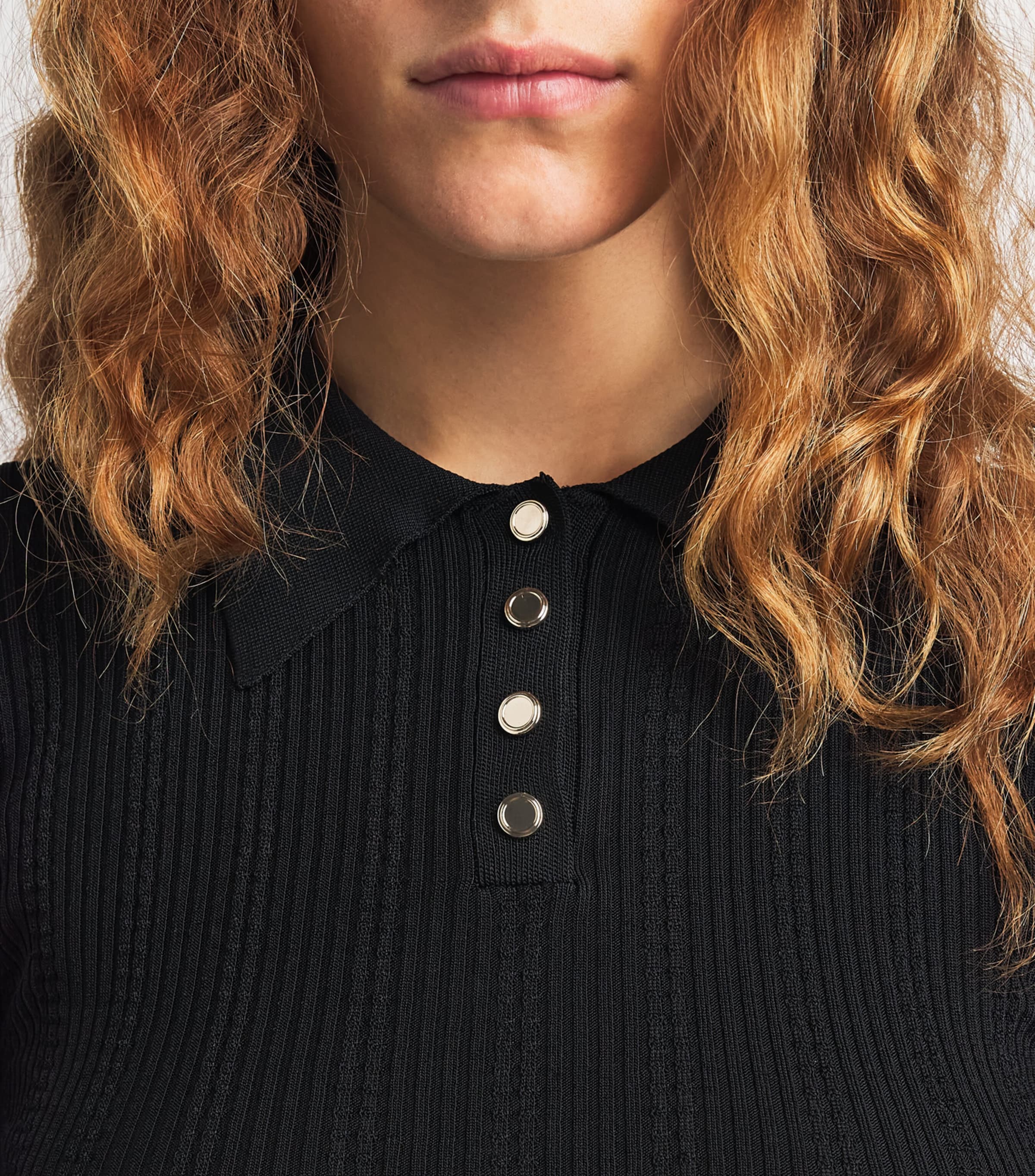 Sandro Paris Womens Knit Slim Polo Shirt Black Image 3