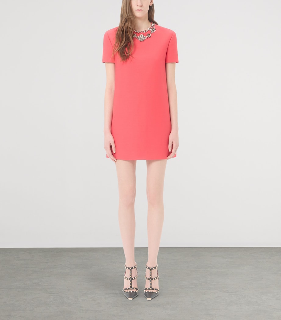 Valentino Womens Wool-Silk Crepe Couture Embellished Mini Dress Image 3