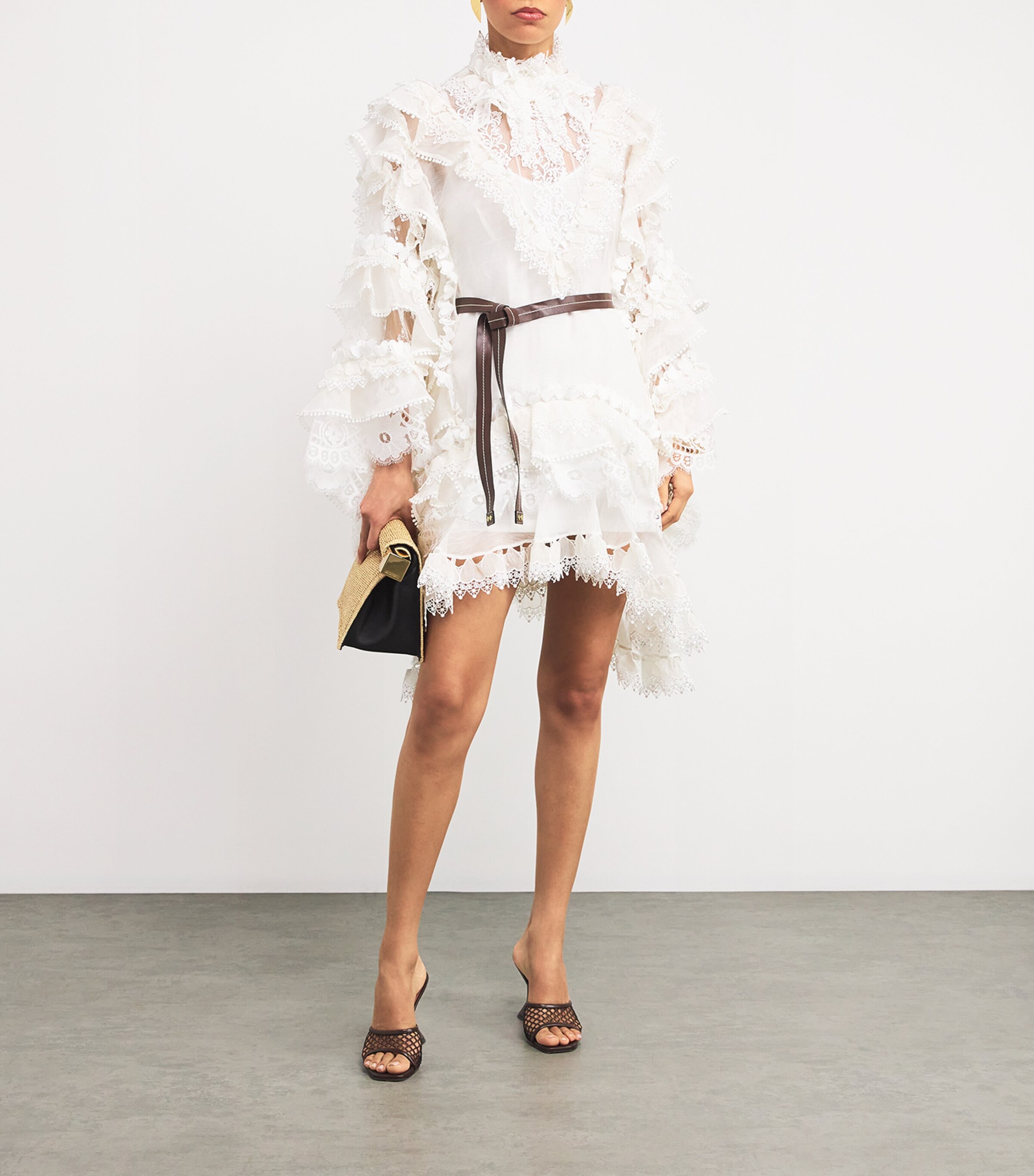 Zimmermann Womens Linen-Silk Organza Crush Mini Dress Ivo Ivory Image 2
