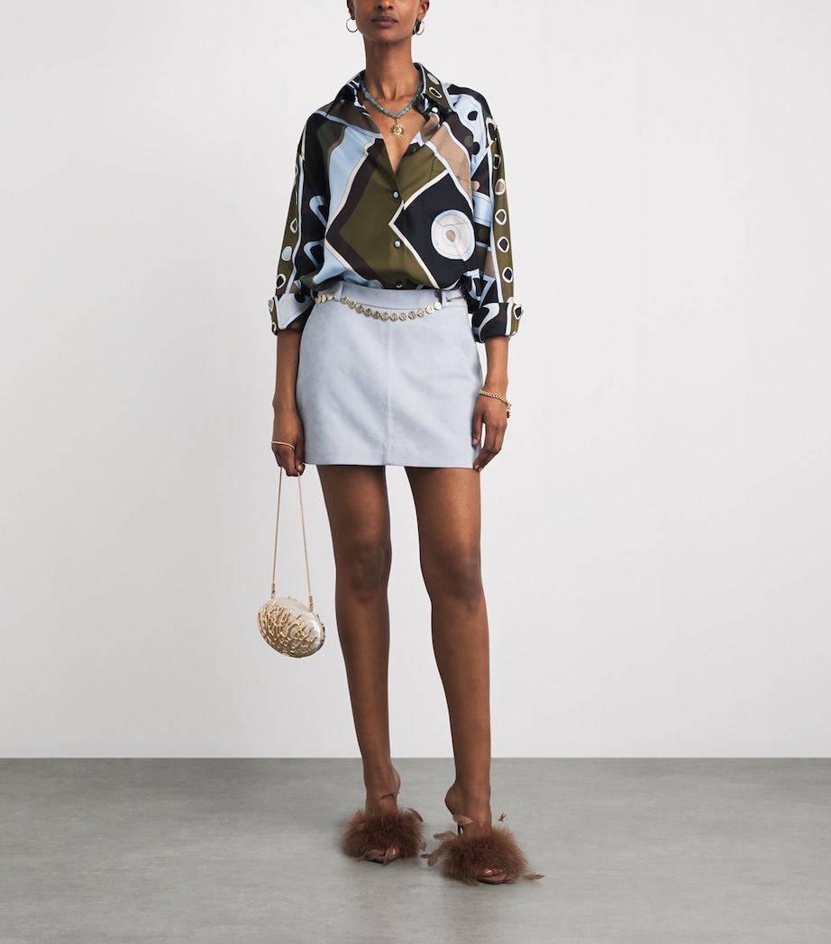 PUCCI Womens Silk Oversized Printed Shirt Khaki Blue Image 2