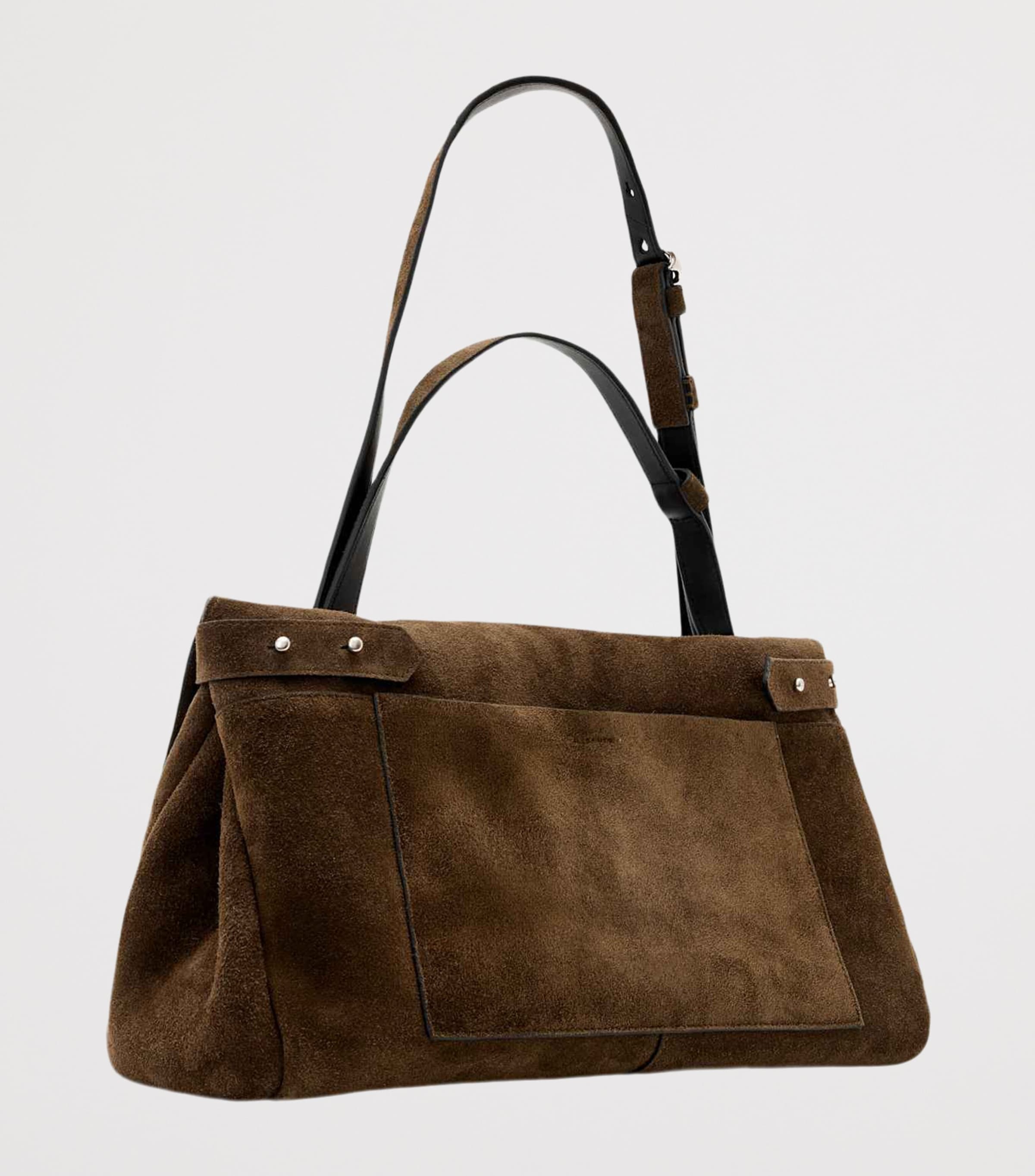 AllSaints Suede Joan Satchel Dark Khaki Green Image 2