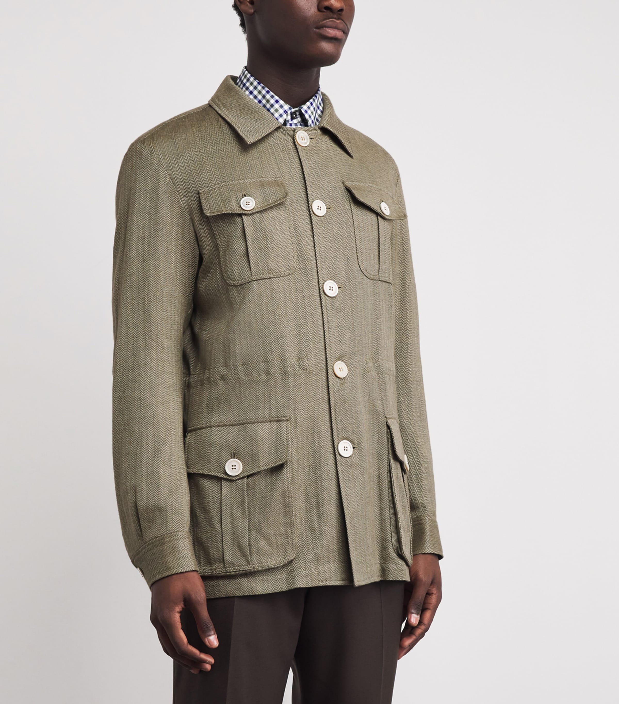 Purdey Mens Cotton-Blend Herringbone Overshirt Sage Image 4